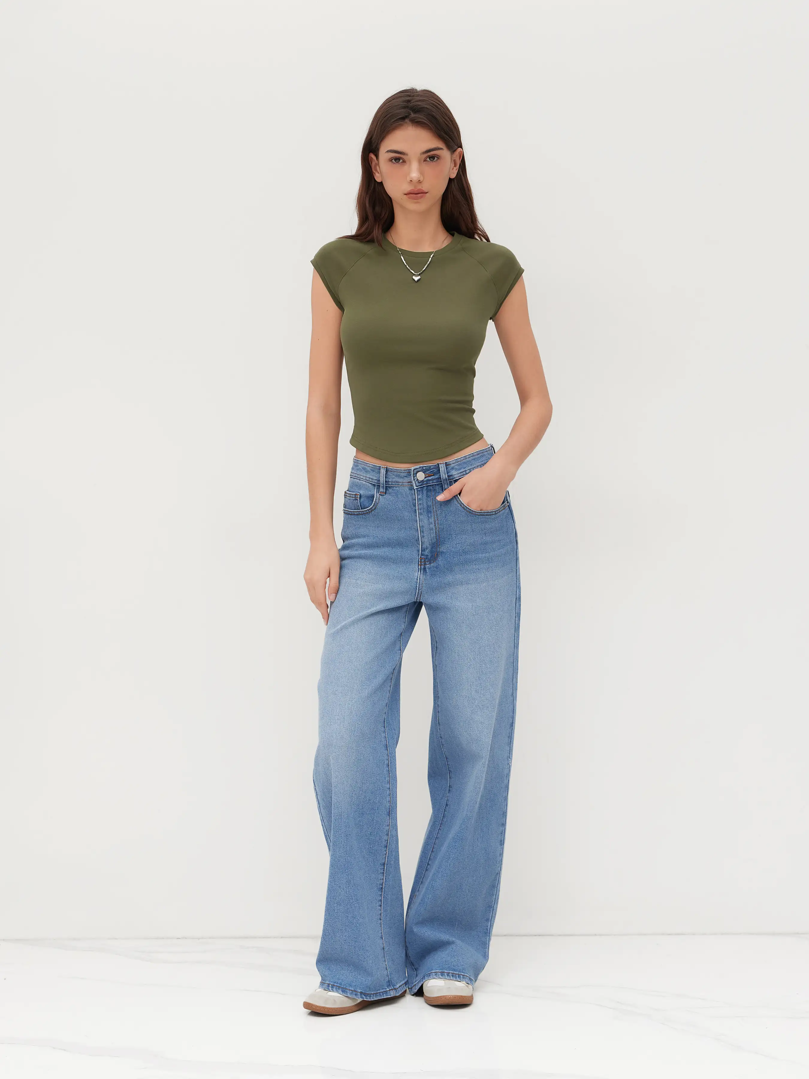 Cotton-blend Round Neckline Short Sleeve Tee
