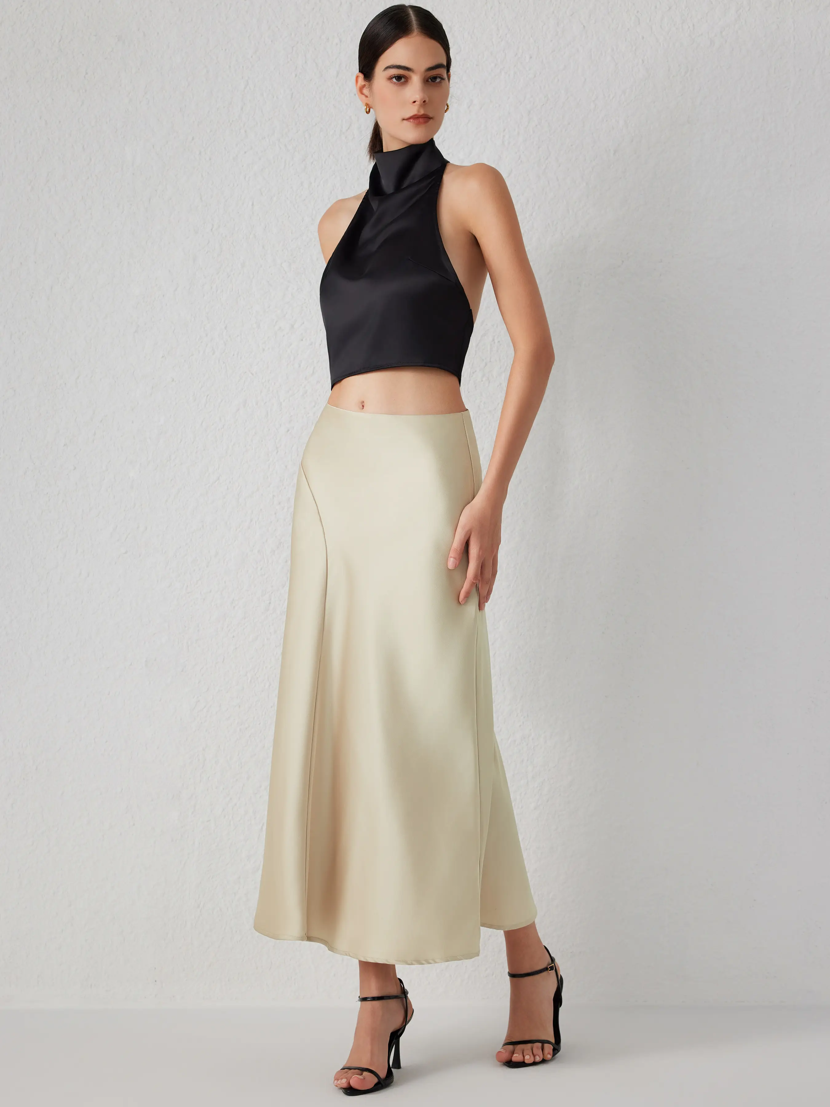 Ruffle Satin Maxi Skirt
