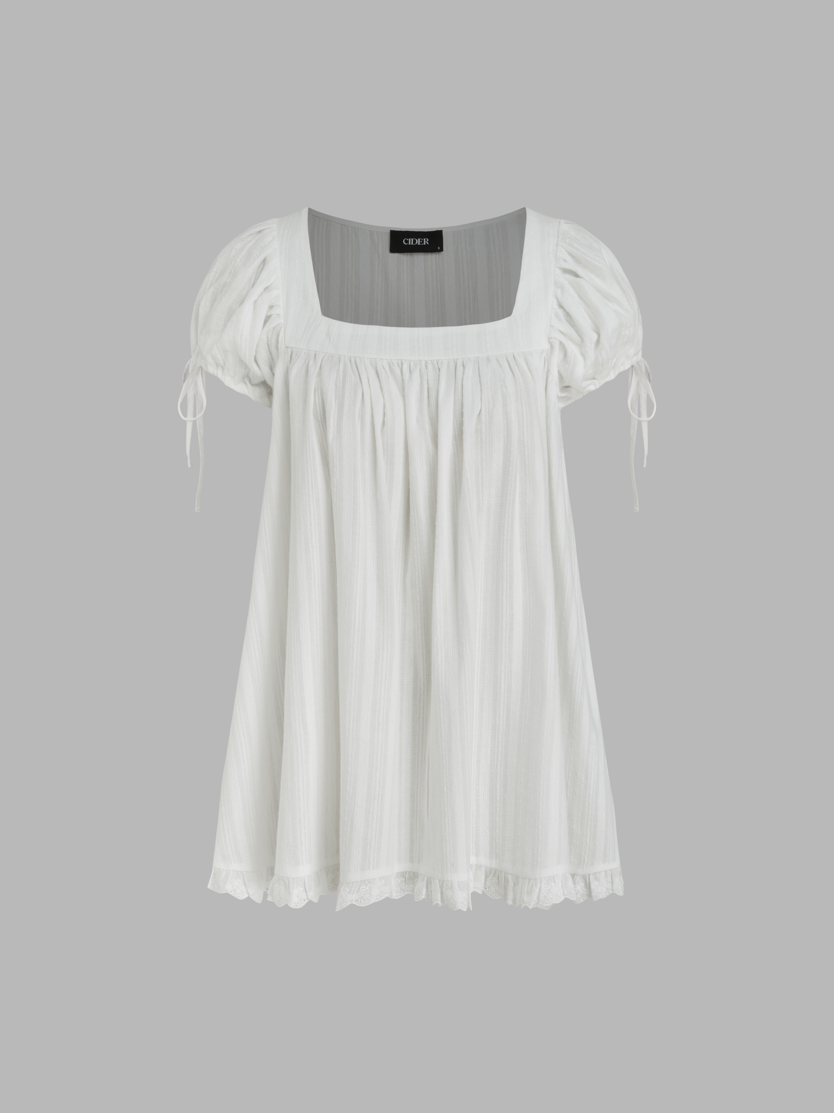 100% Recycled Cotton Square Neck Solid Ruffle Knotted Short Sleeve Blouse