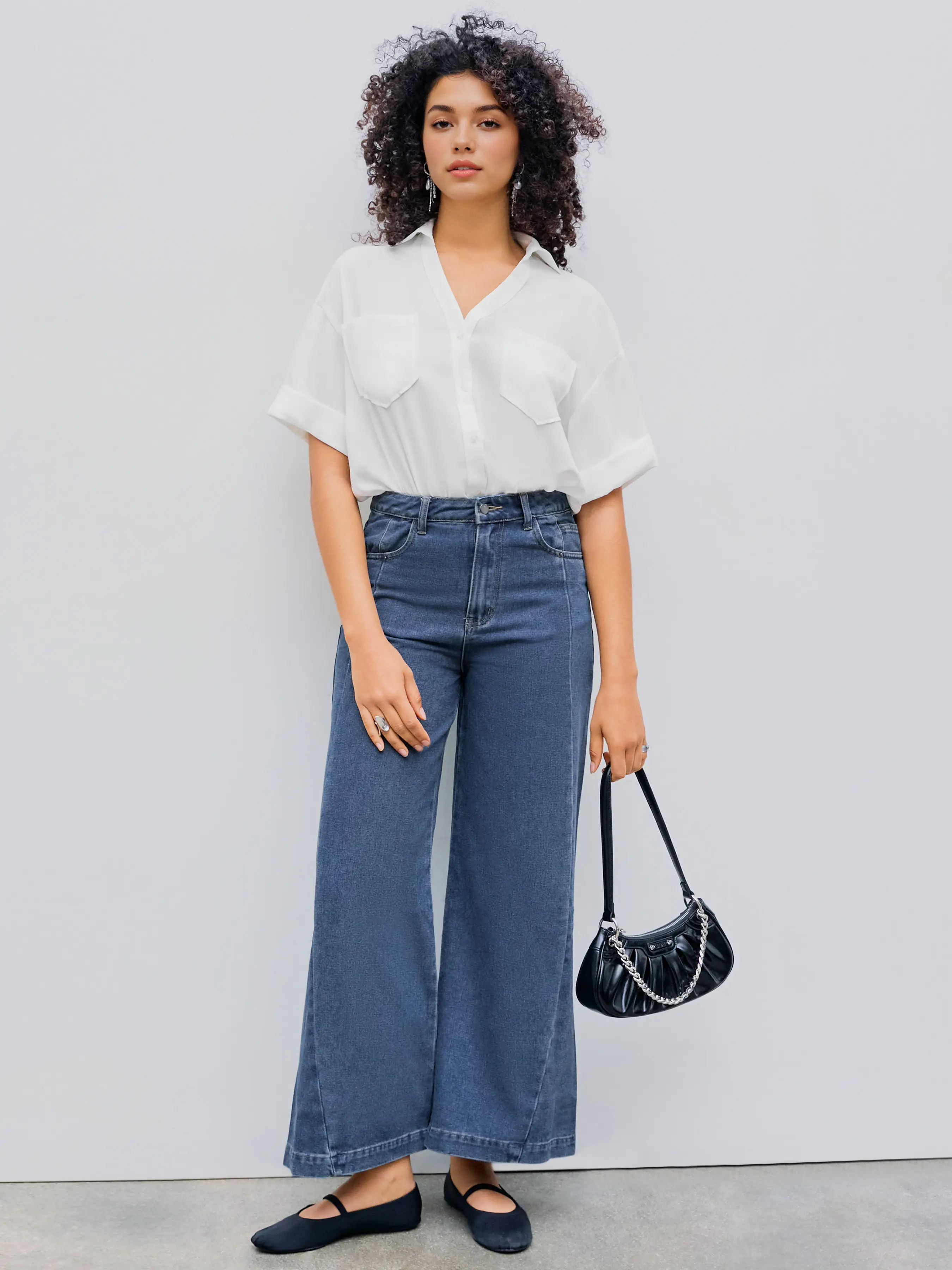 Collar Solid Short Sleeve Shirt Bodysuit