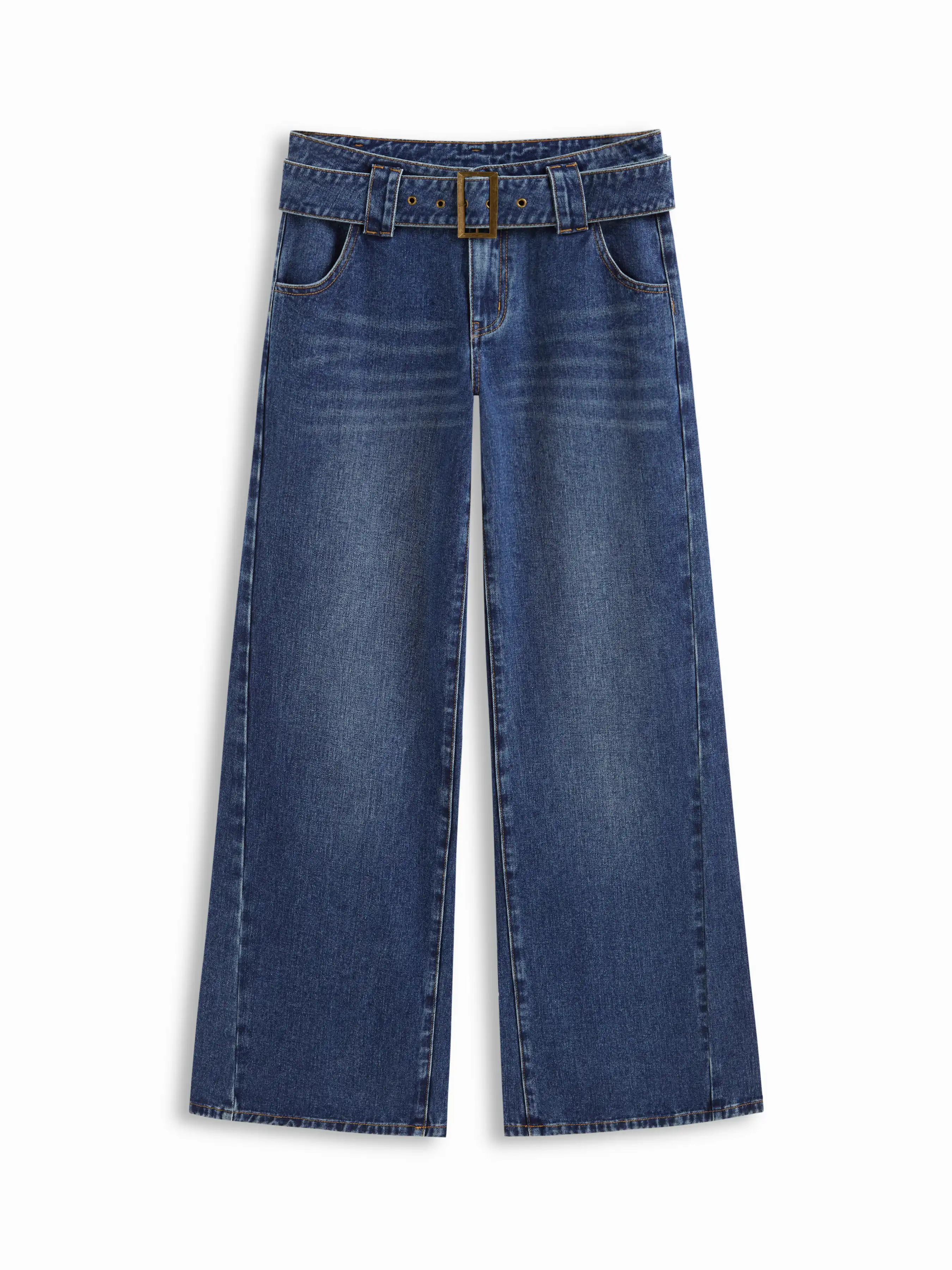 Denim Low Rise Baggy Jeans With Belt