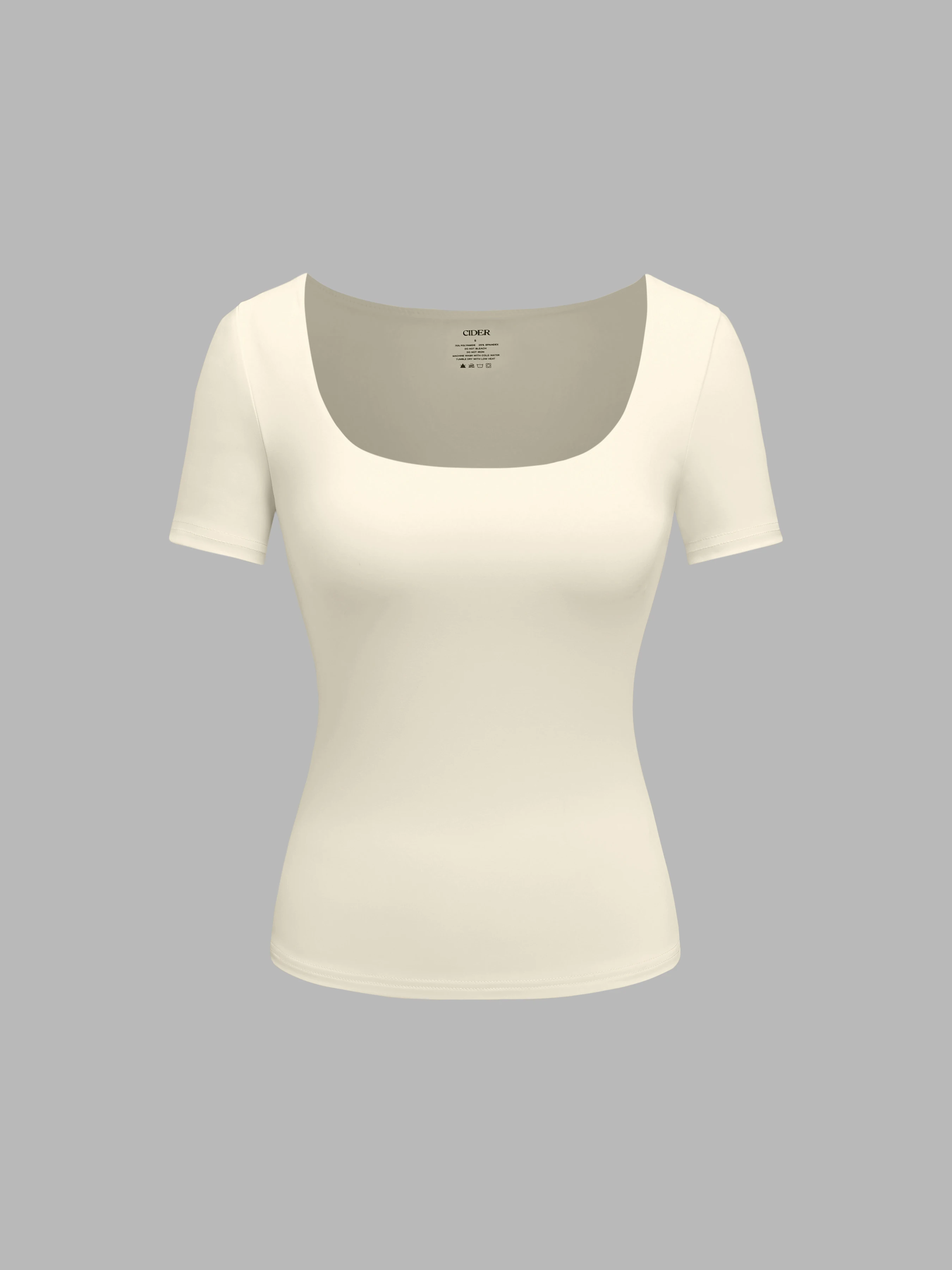 CIDERCONTOUR Double Layered U-neckline Solid Short Sleeve Top