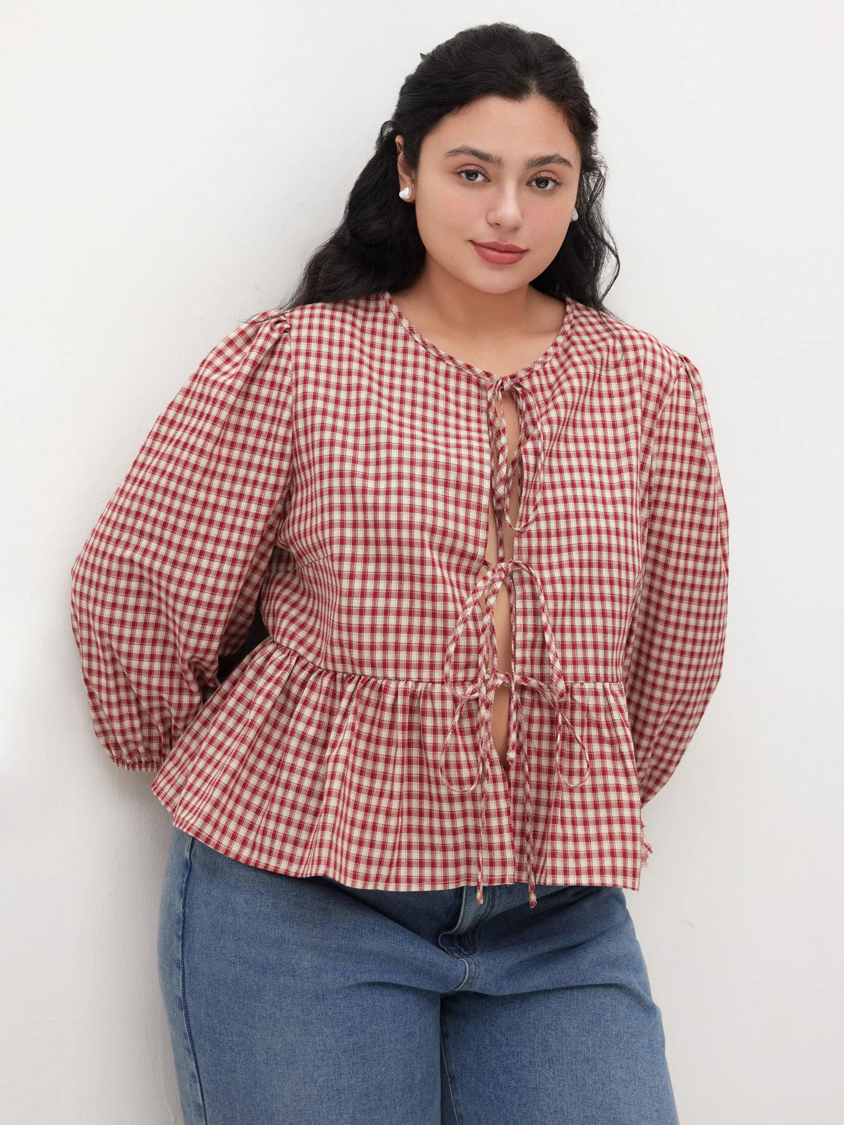 7140-100-cotton-round-neckline-gingham-tie-front-ruffle-hem-long-sleeve-blouse-curve-plus-1.webp