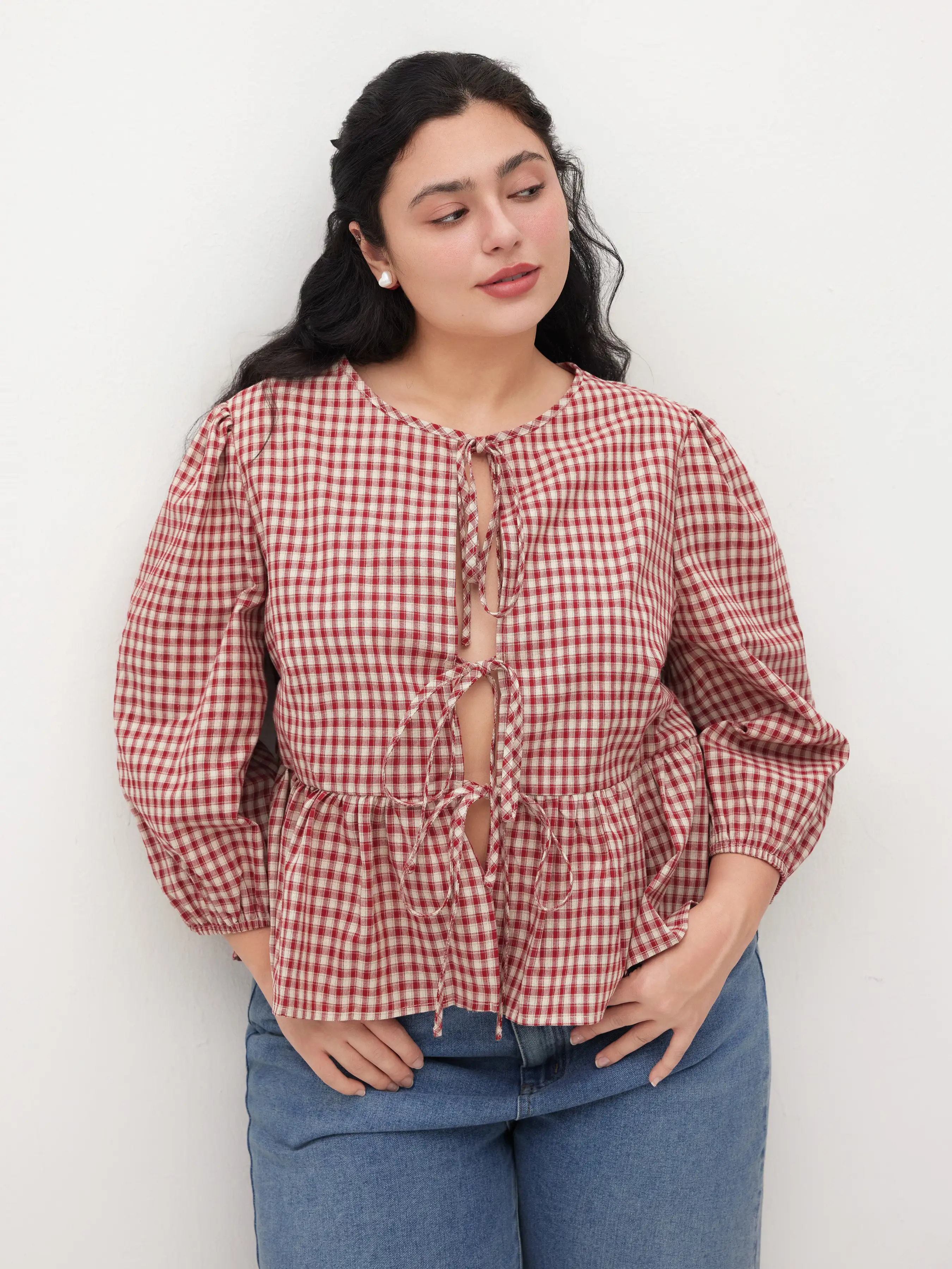 7140-100-cotton-round-neckline-gingham-tie-front-ruffle-hem-long-sleeve-blouse-curve-plus-1.webp