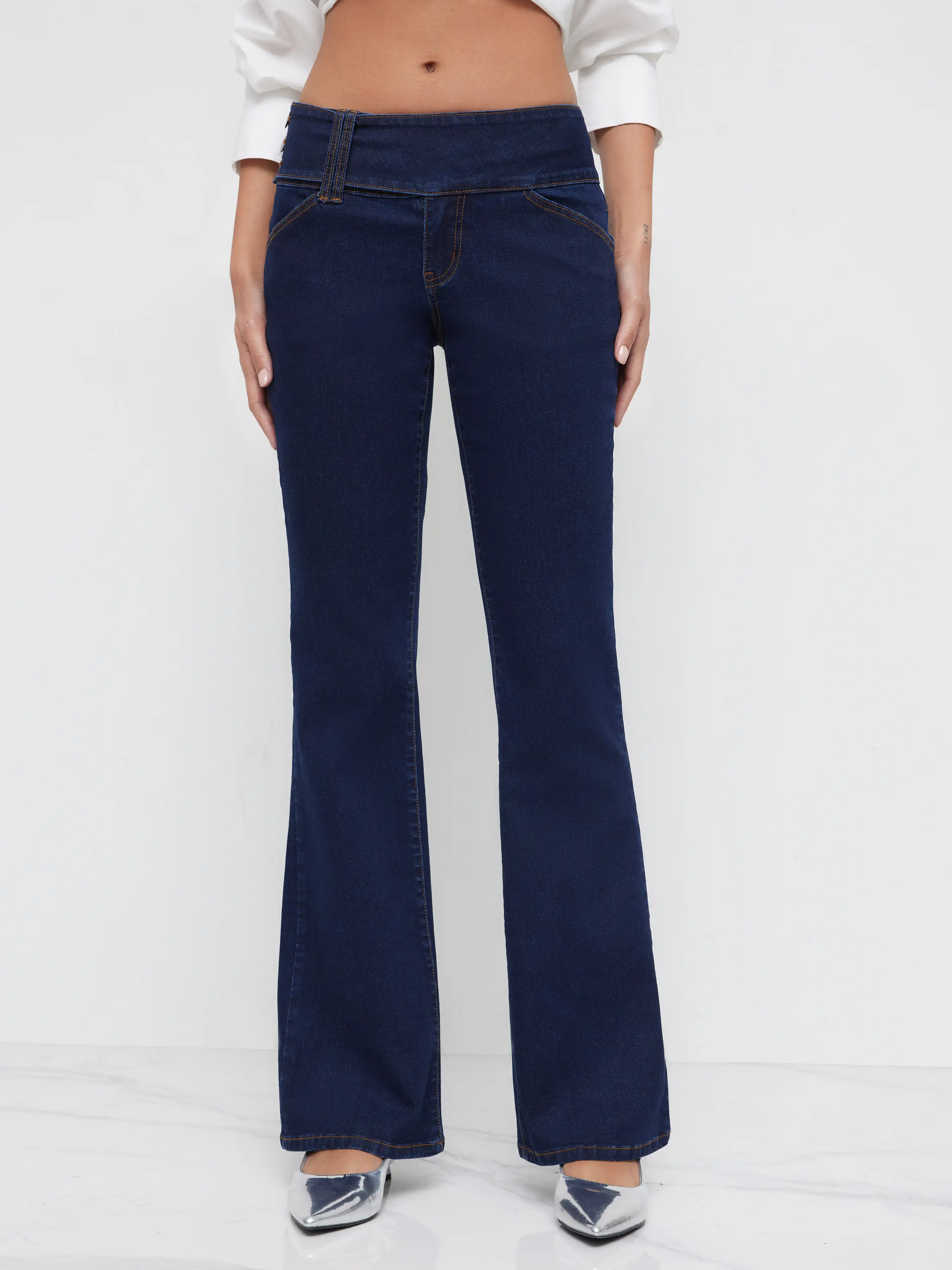 High Stretch Denim Low Rise Flared Jeans
