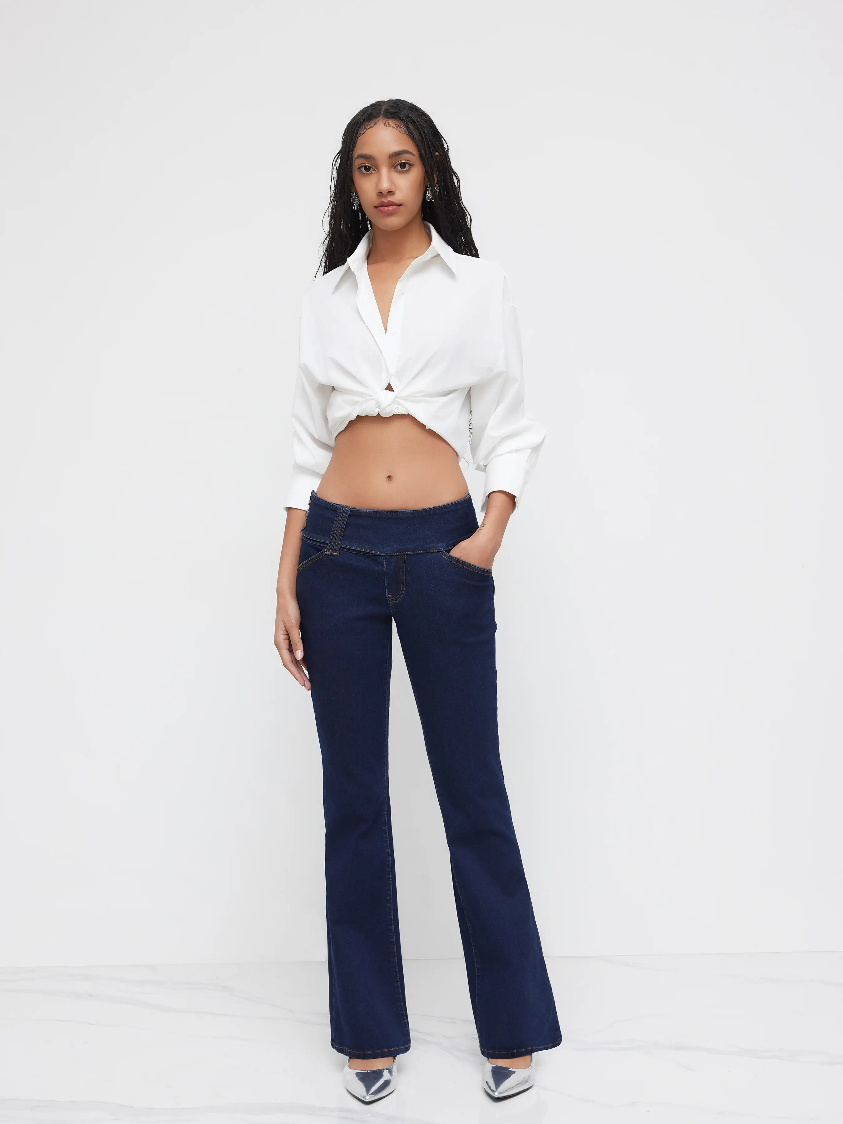 High Stretch Denim Low Rise Flared Jeans