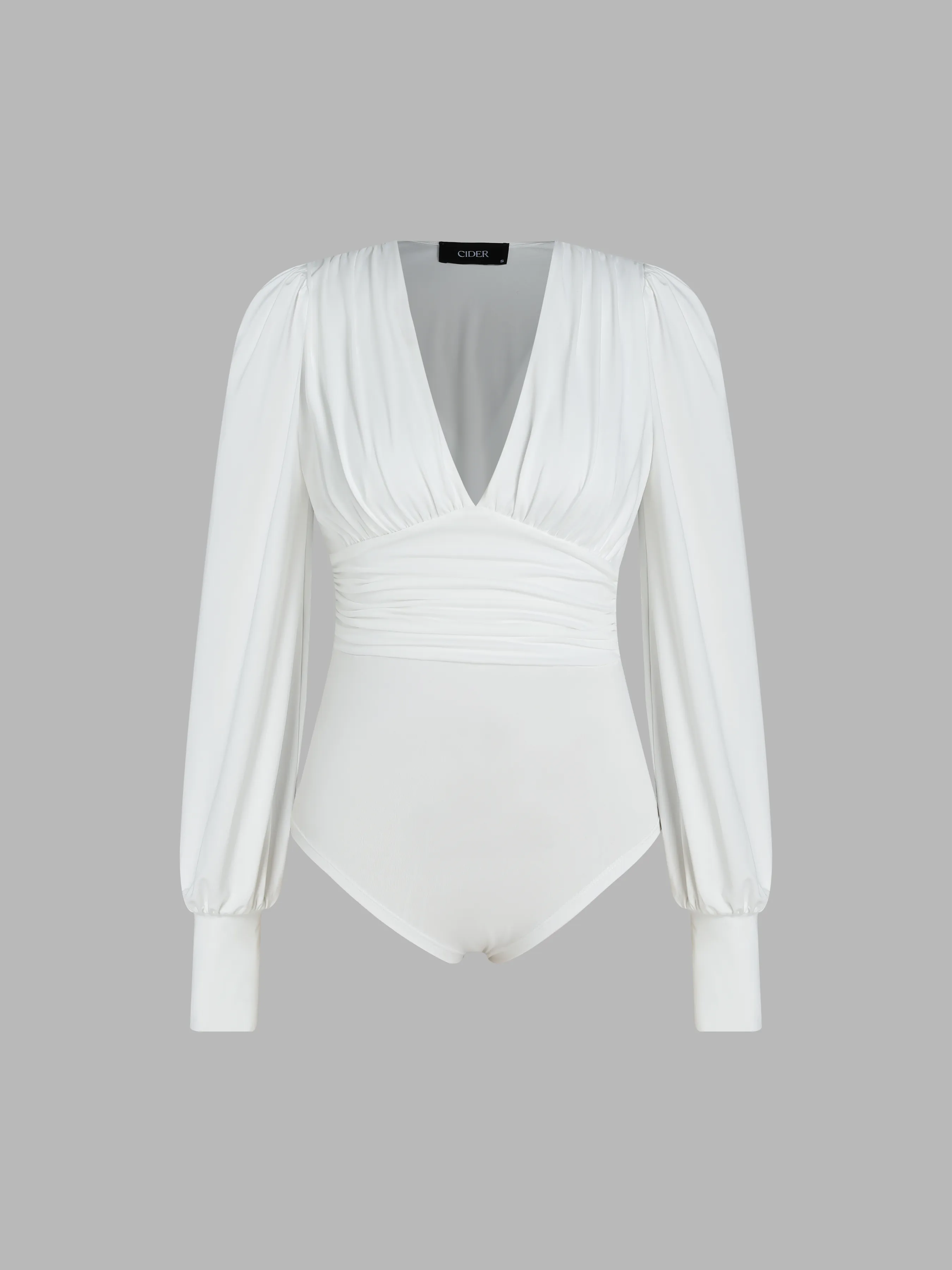 Solid V-neck Ruched Knitted Bodysuit