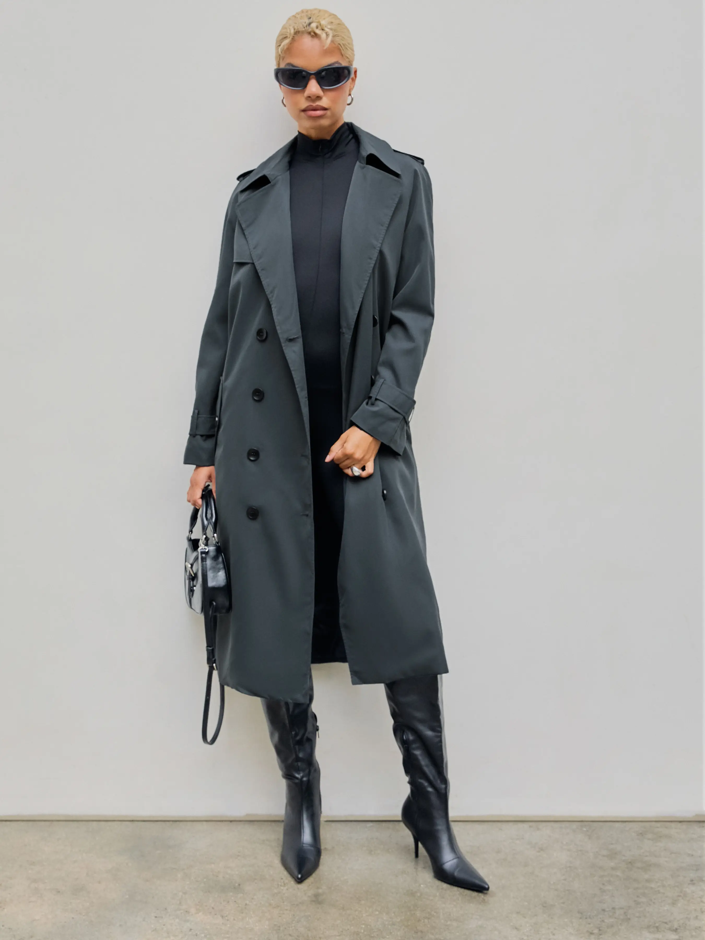 Collar Pocket Trench Coat With Belt