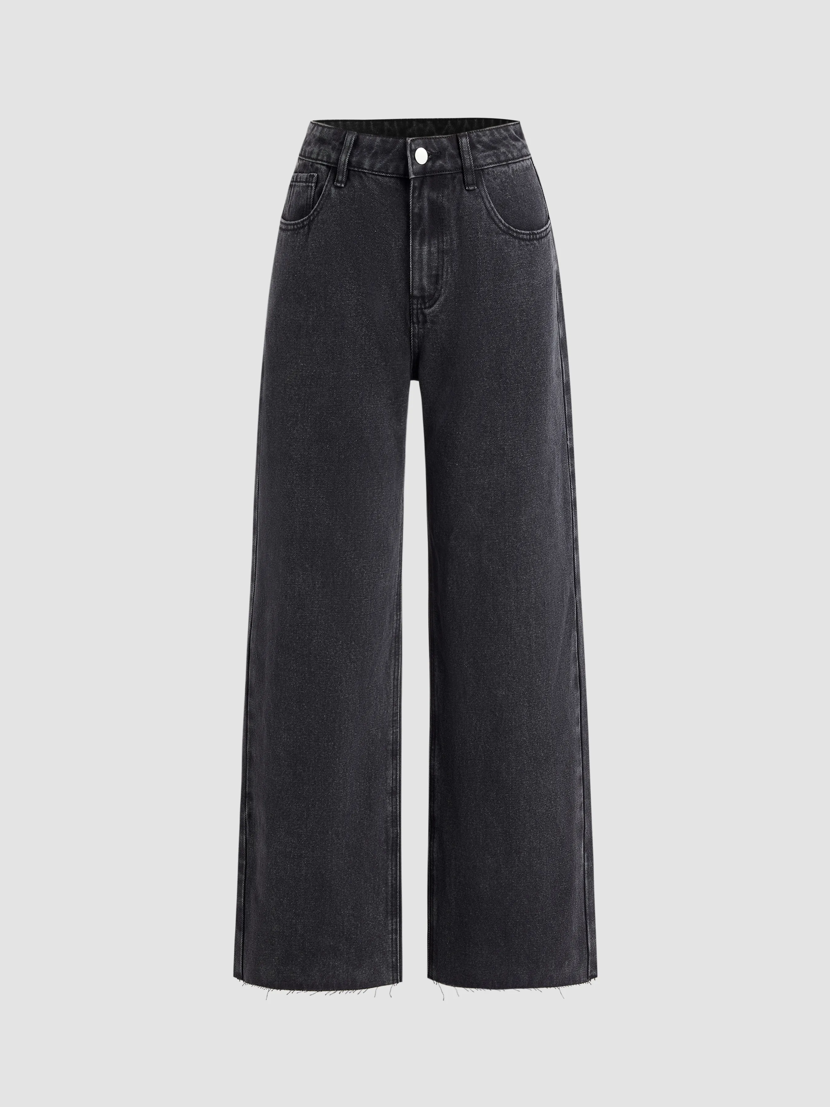 Denim Low Rise Solid Straight Leg Jeans