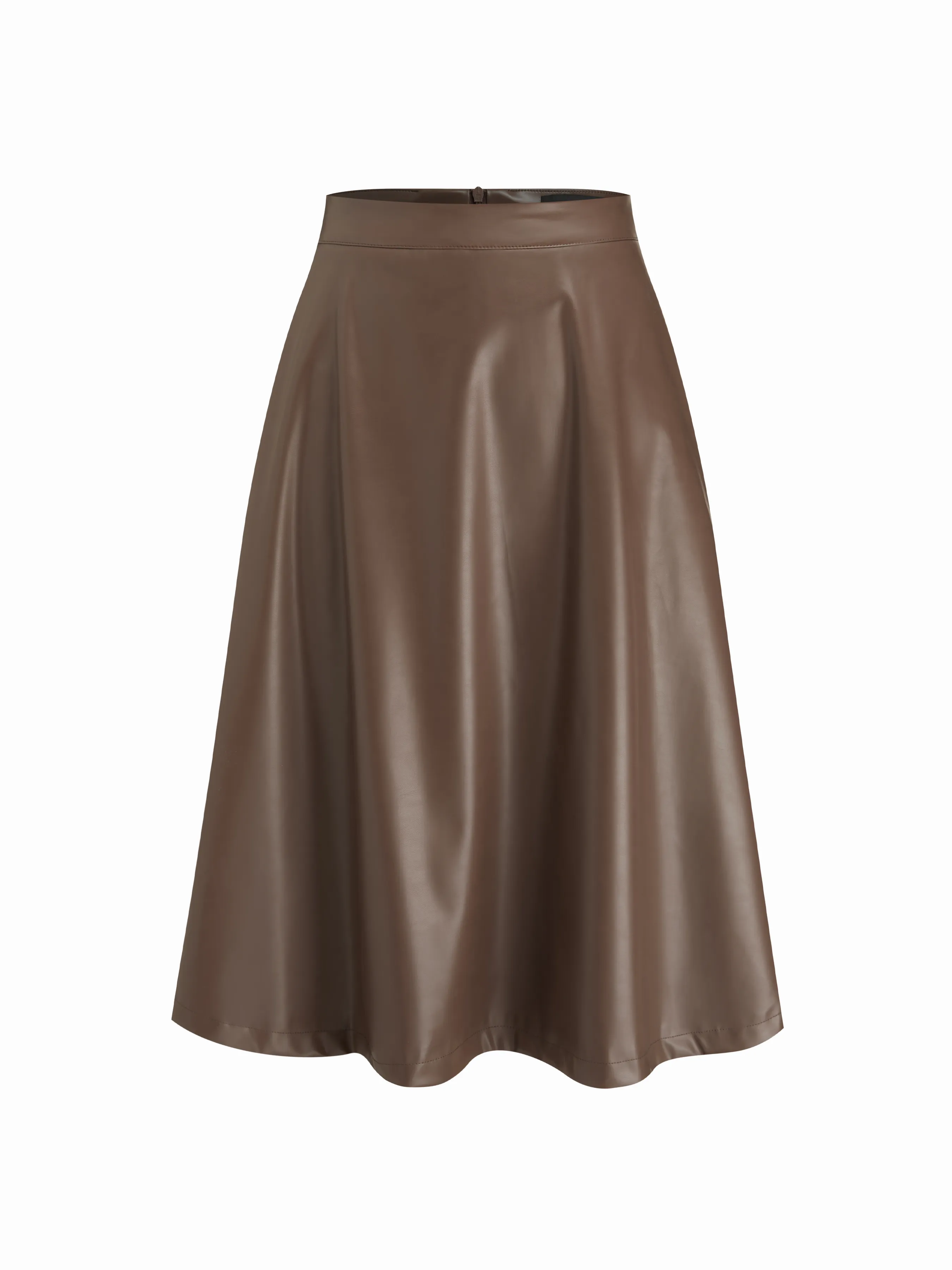 Faux Leather Mid Rise Midi Skirt