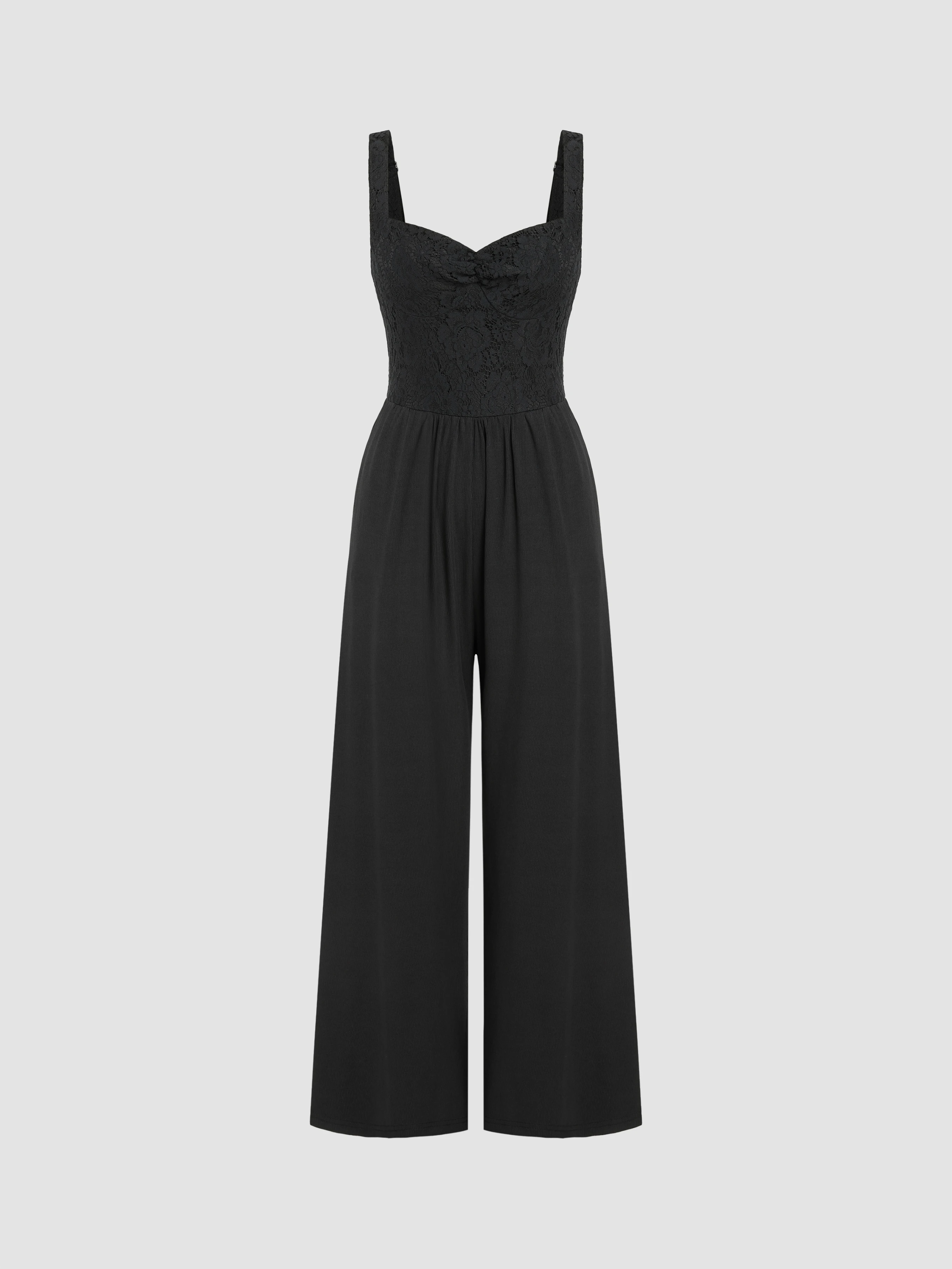 V-neck Lace Wide Leg Jumpsuit