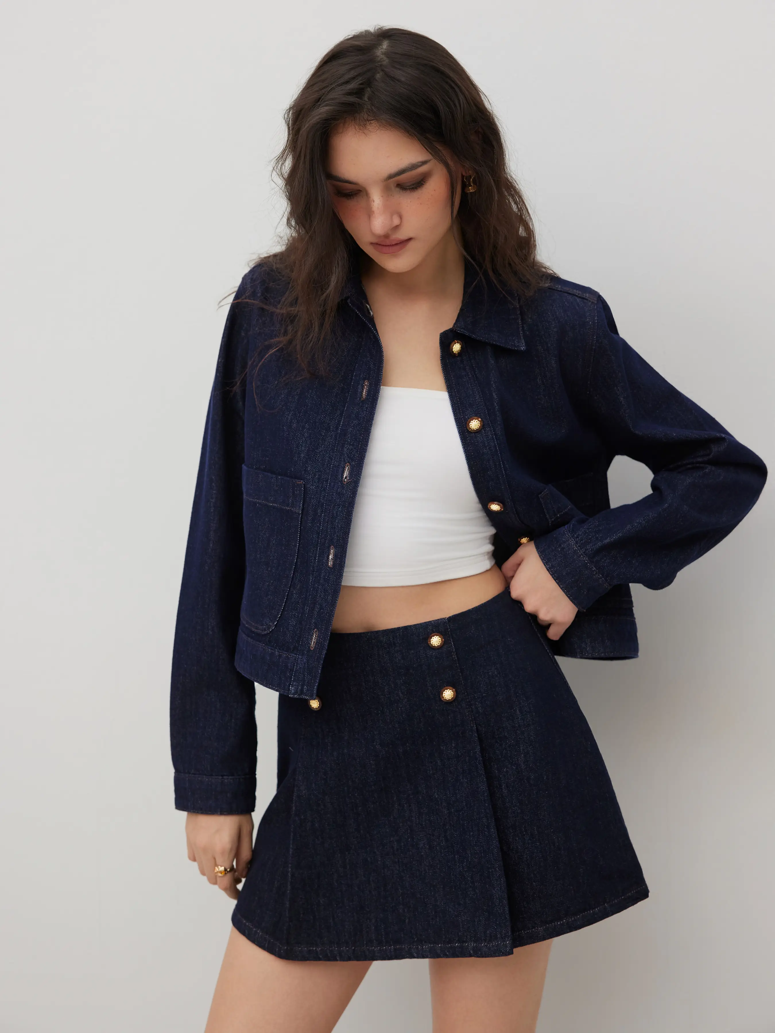 Denim Collar Button Jacket
