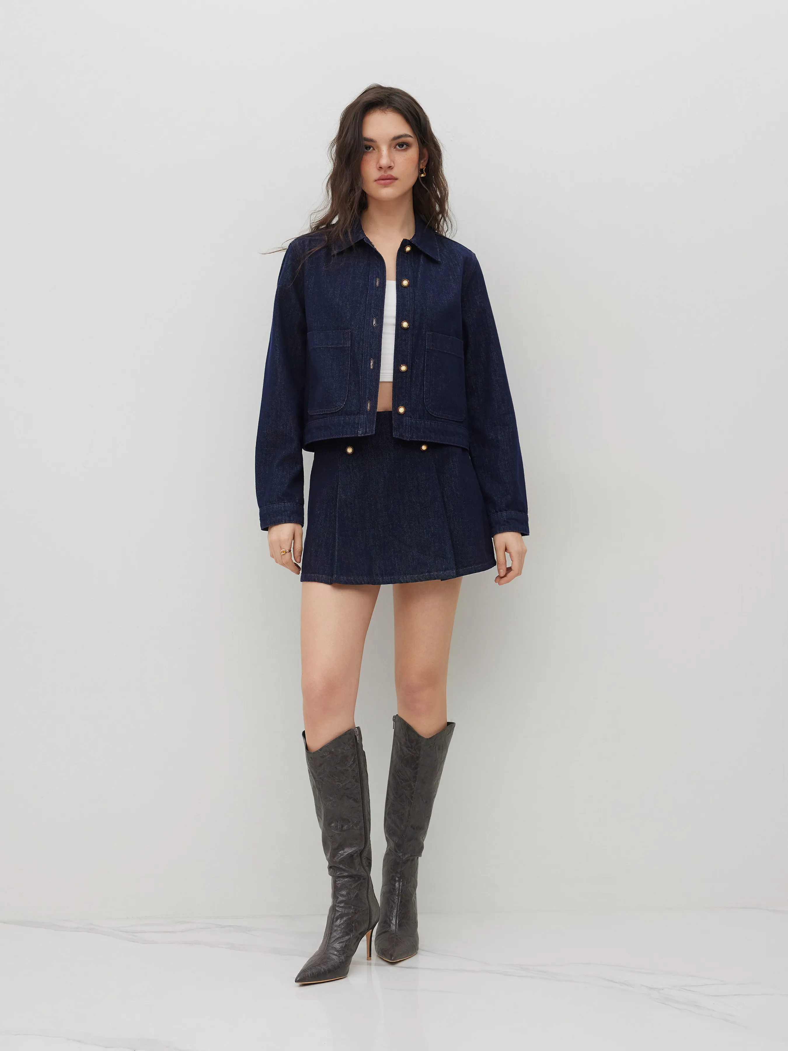 Denim Collar Button Jacket