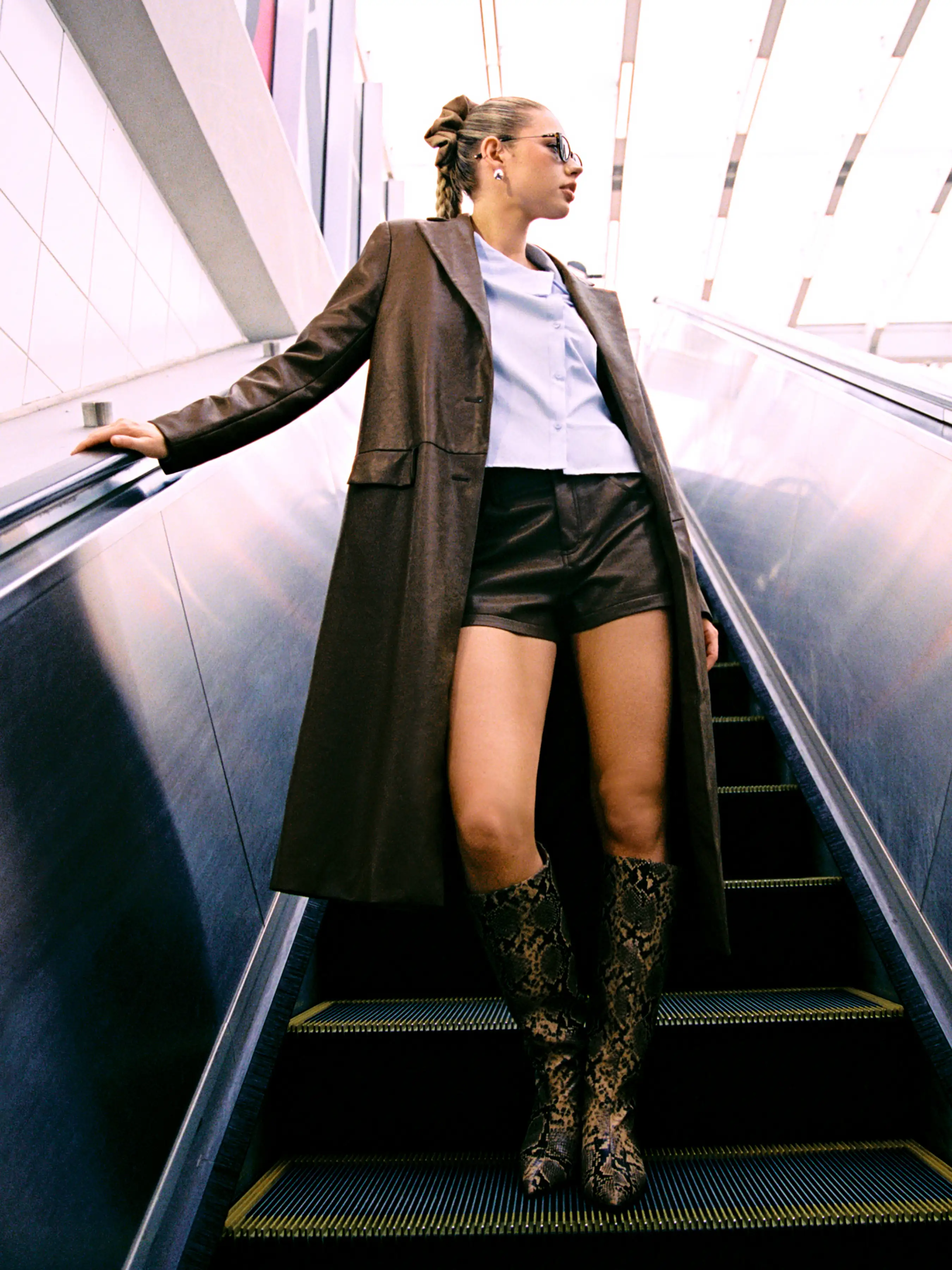 Faux Leather Notched Collar Button Oversized Longline Coat