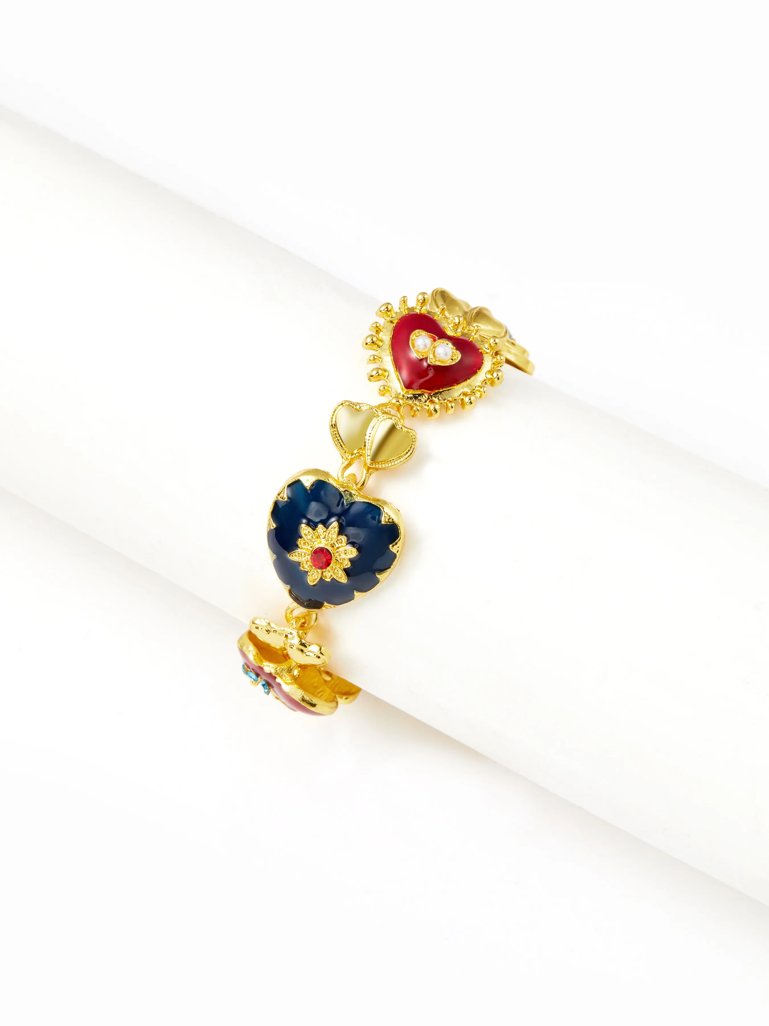 RHINESTONE HEART & GEMSTONE CHAIN BRACELET