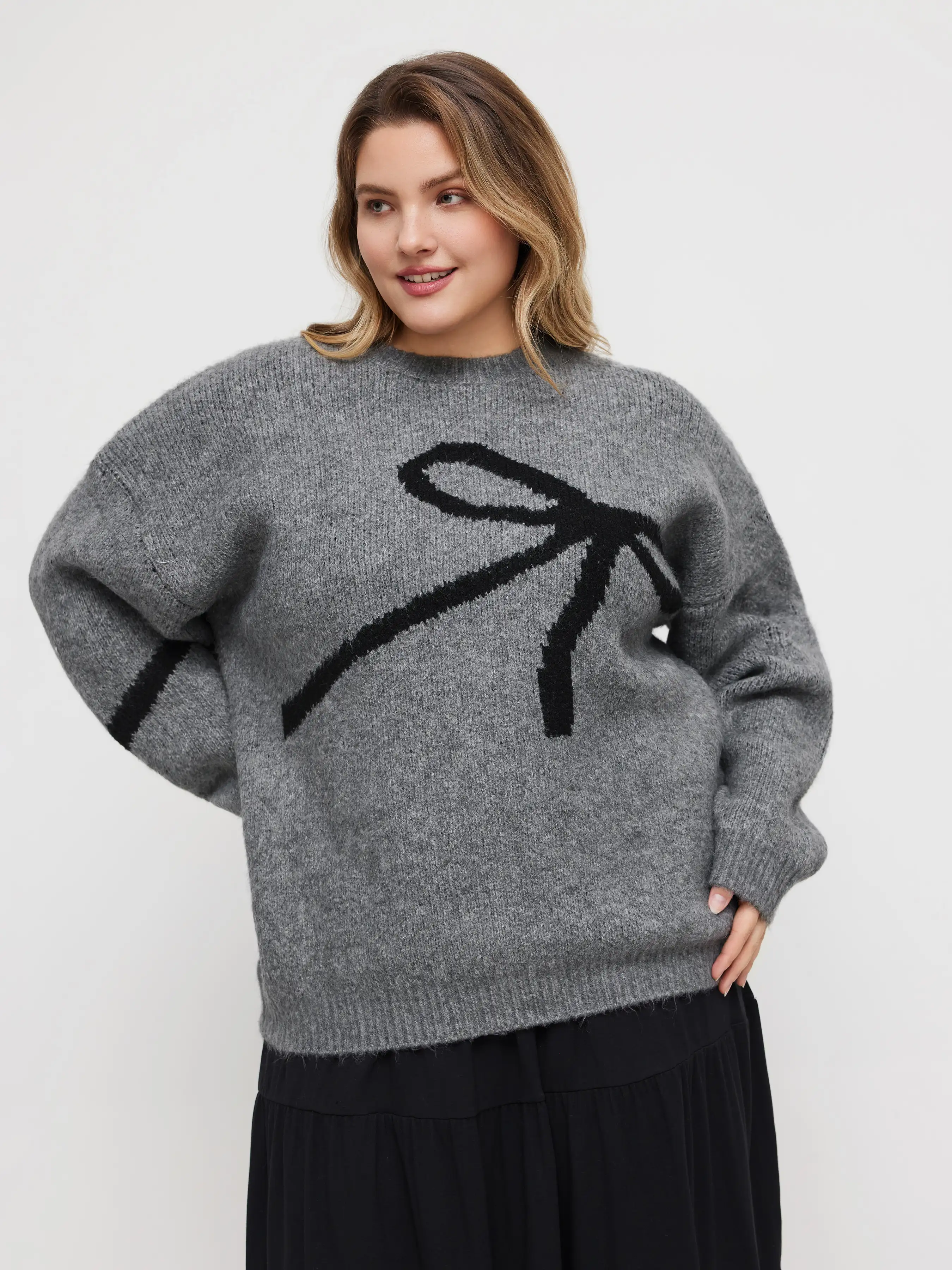 Knit Round Neckline Bowknot Oversized Sweater Curve & Plus 1 8033-knit-round-neckline-bowknot-oversized-sweater-curve-plus-1.webp