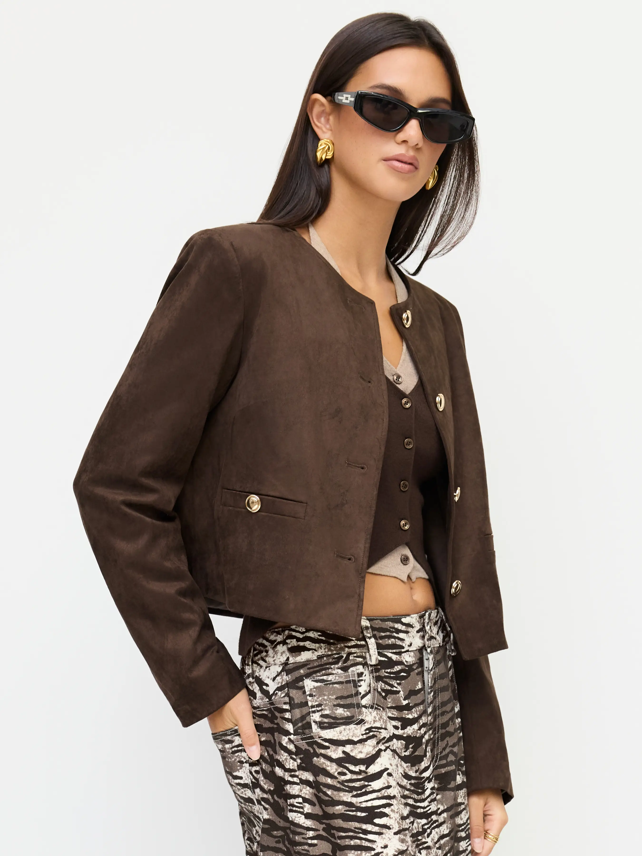 Suede Metal Button Oversized Jacket