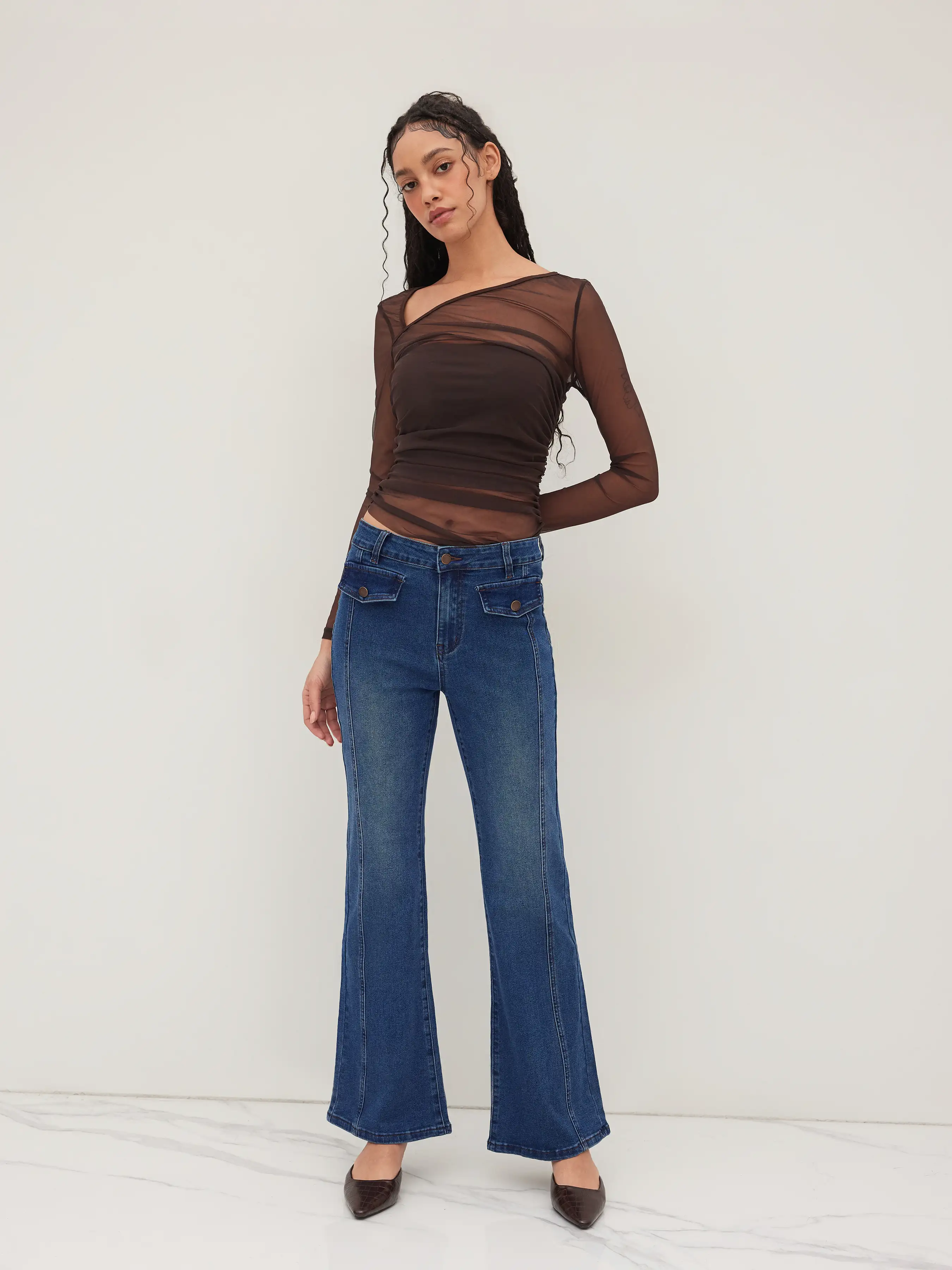 High Stretch Cider Denim Low Rise Flared Jeans