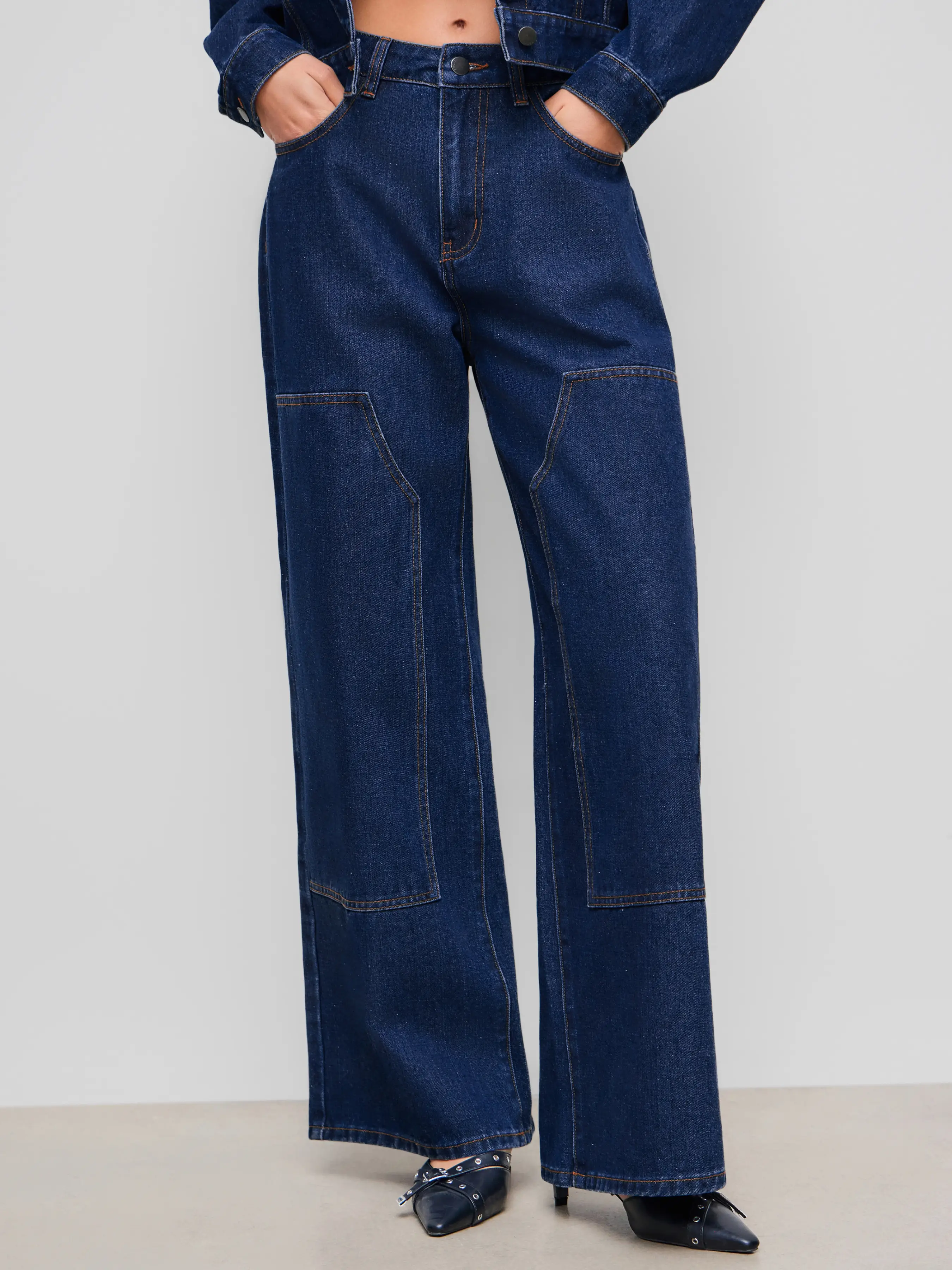 Denim Mid Rise Pocket Cargo Jeans