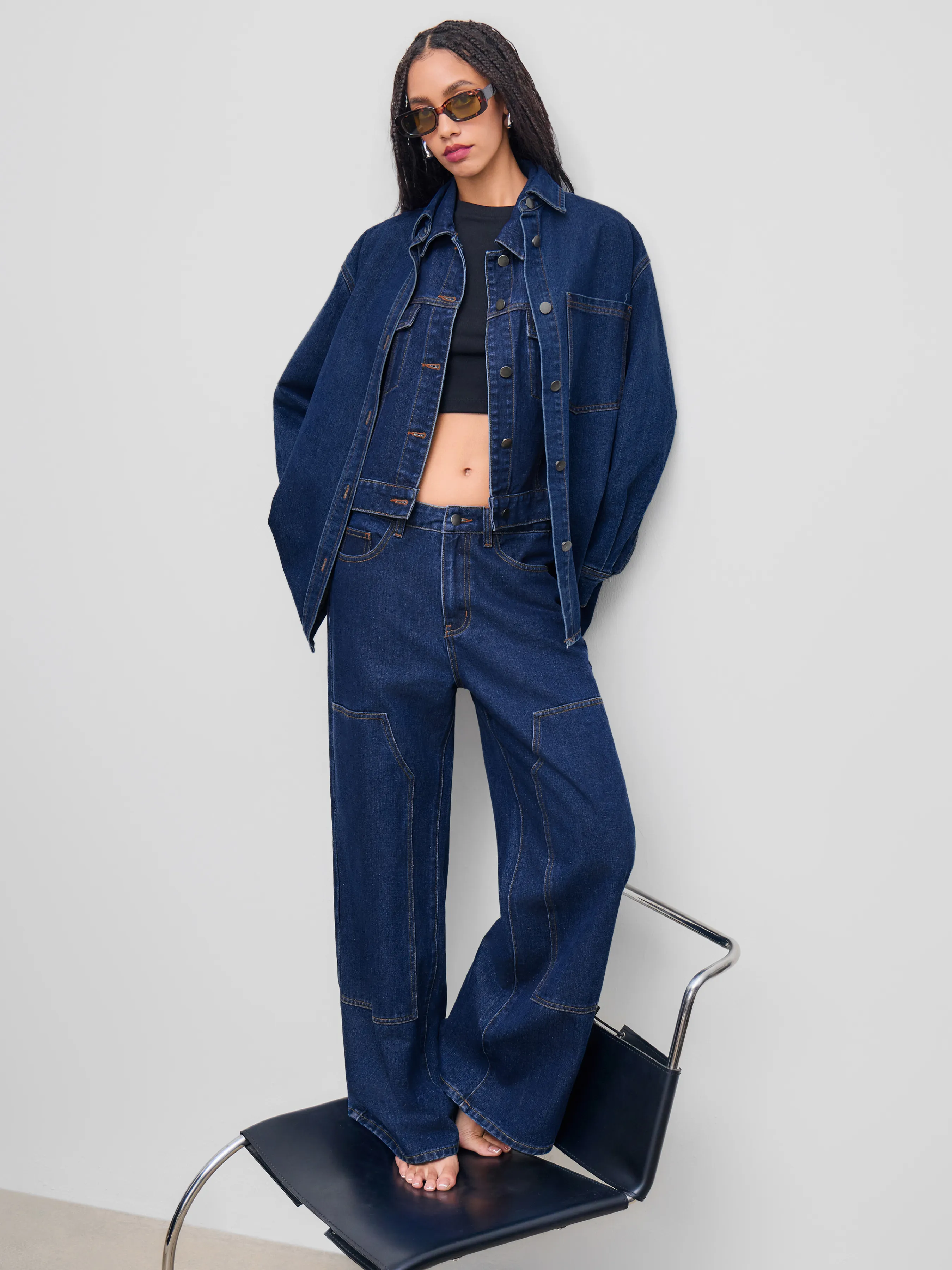 Denim Mid Rise Pocket Cargo Jeans