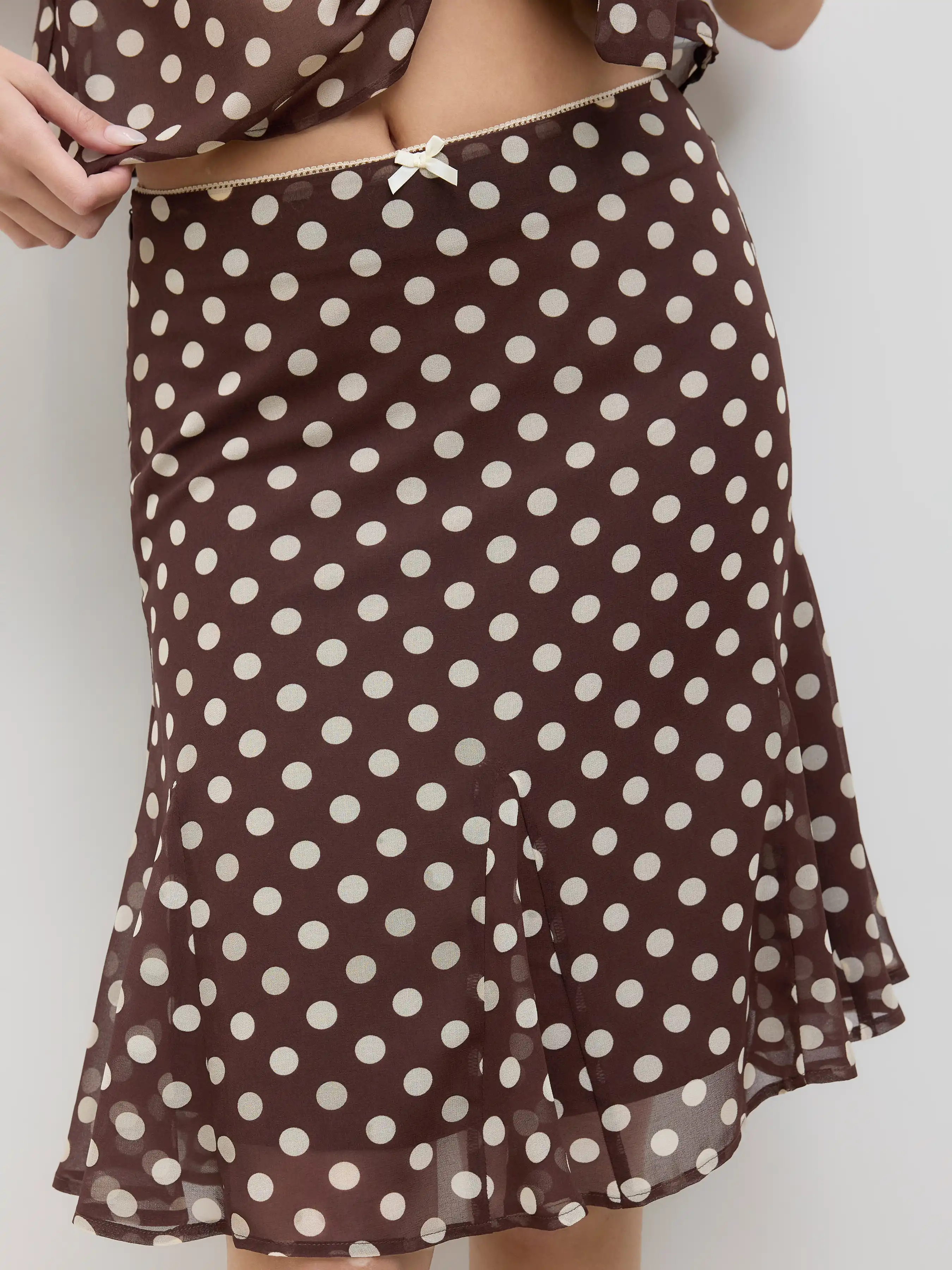 Mesh Low Rise Polka Dot Bowknot Mermaid Skirt