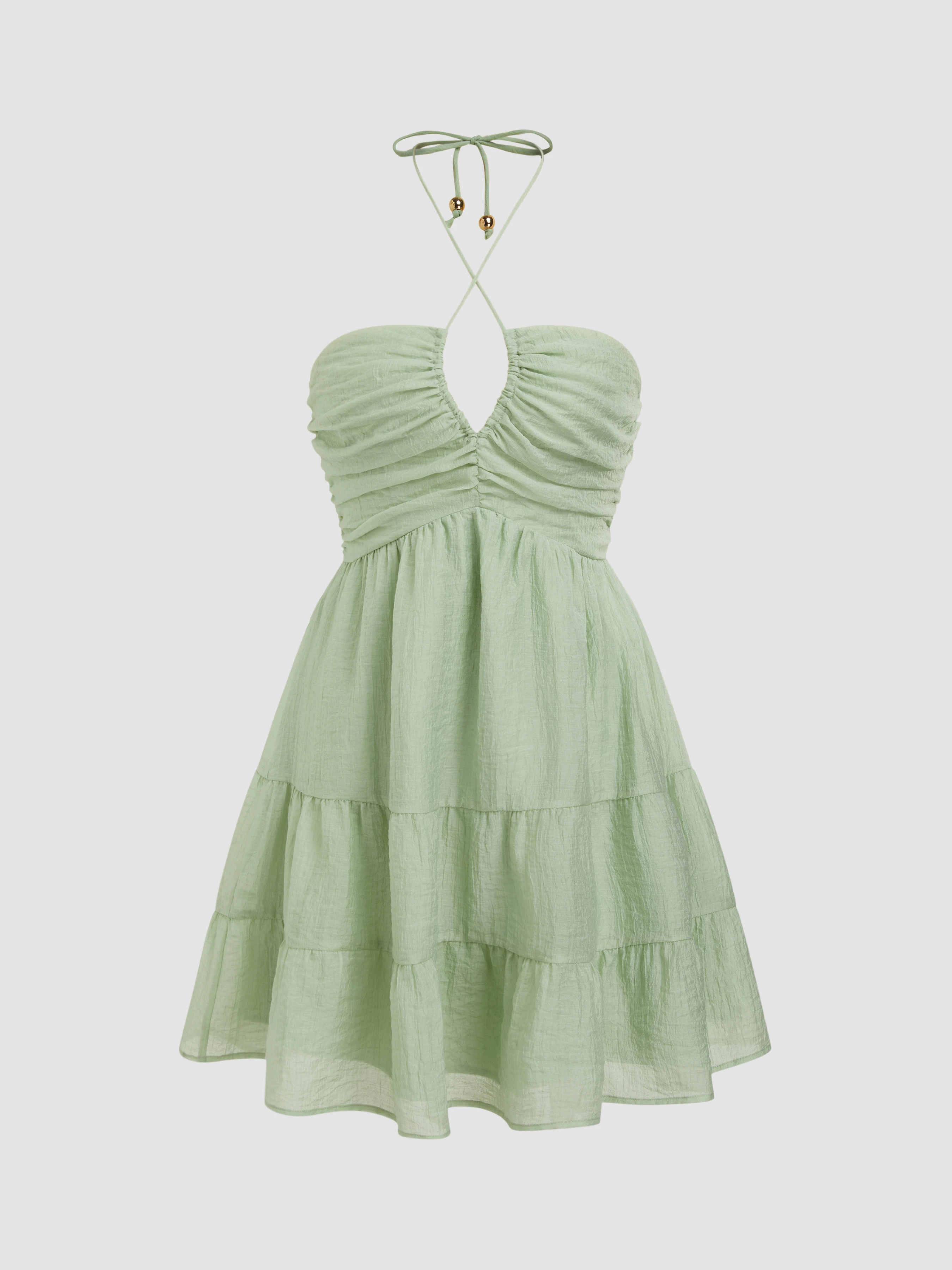Halter Neckline Cut Out Ruched Mini Dress