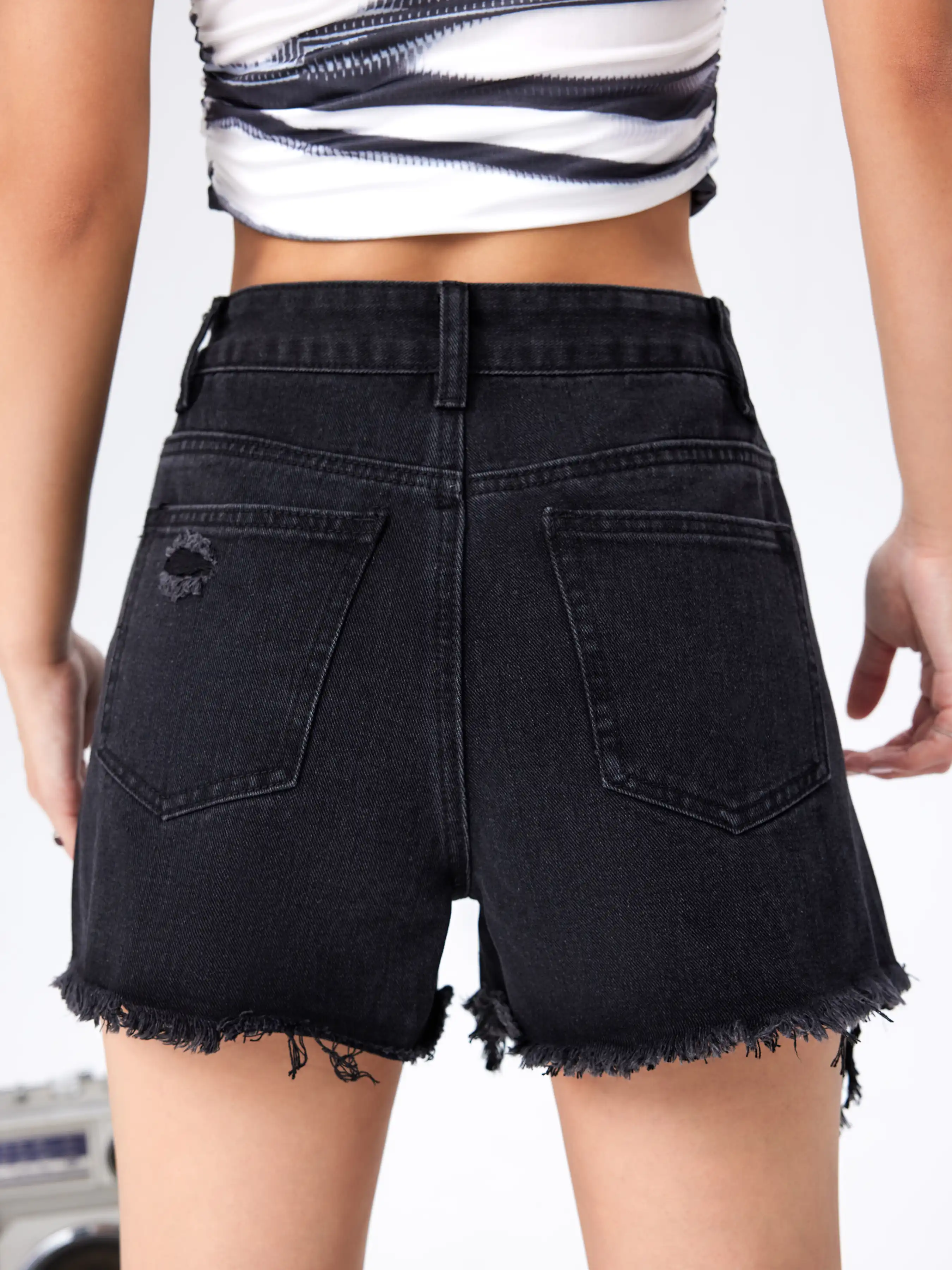 Denim Raw Hem Wide Leg Shorts