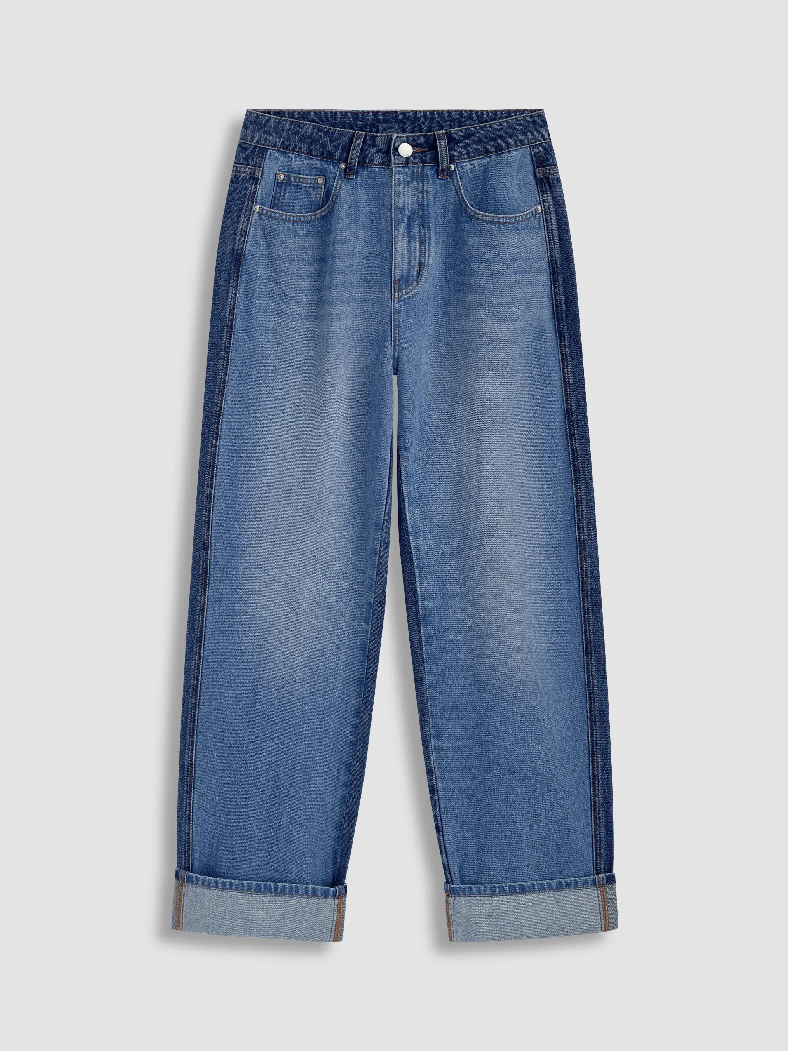 Cider Denim Mid Rise Roll Hem Straight Leg Jeans