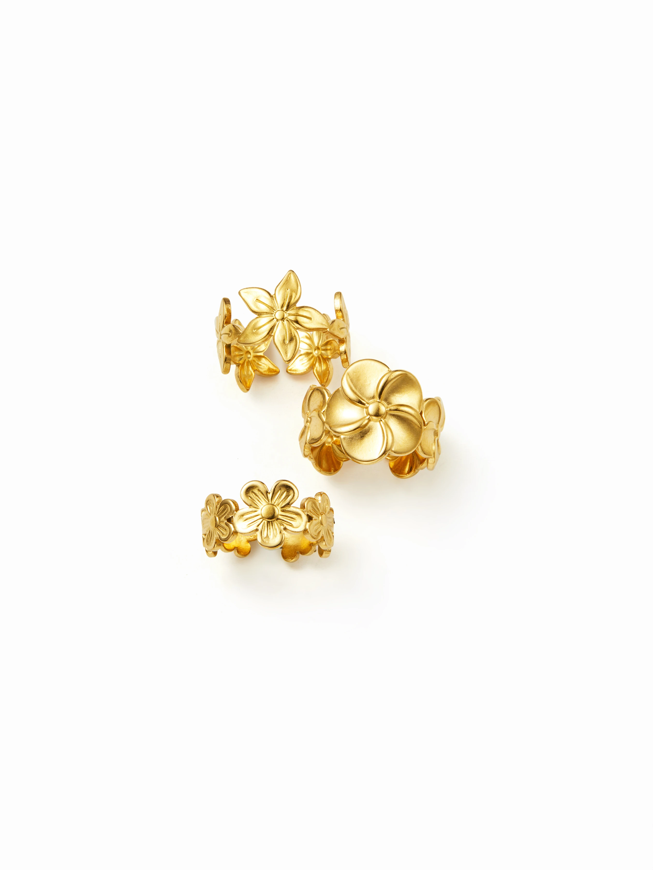 3PCS FLOWER OPEN RING SET