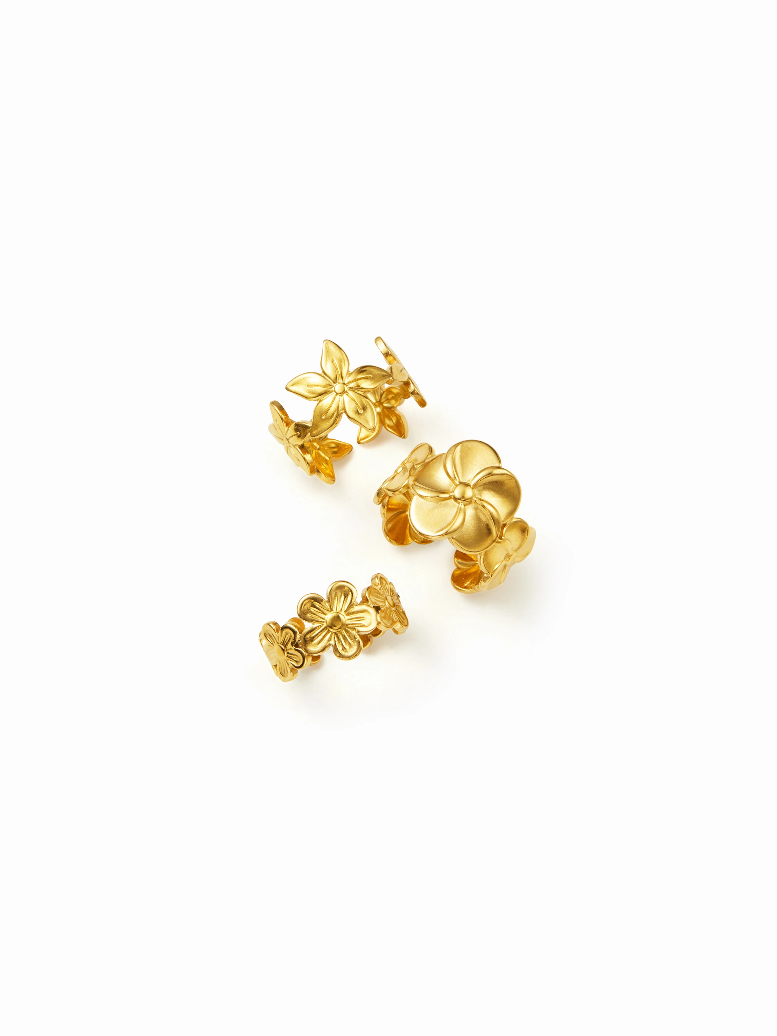 3PCS FLOWER OPEN RING SET