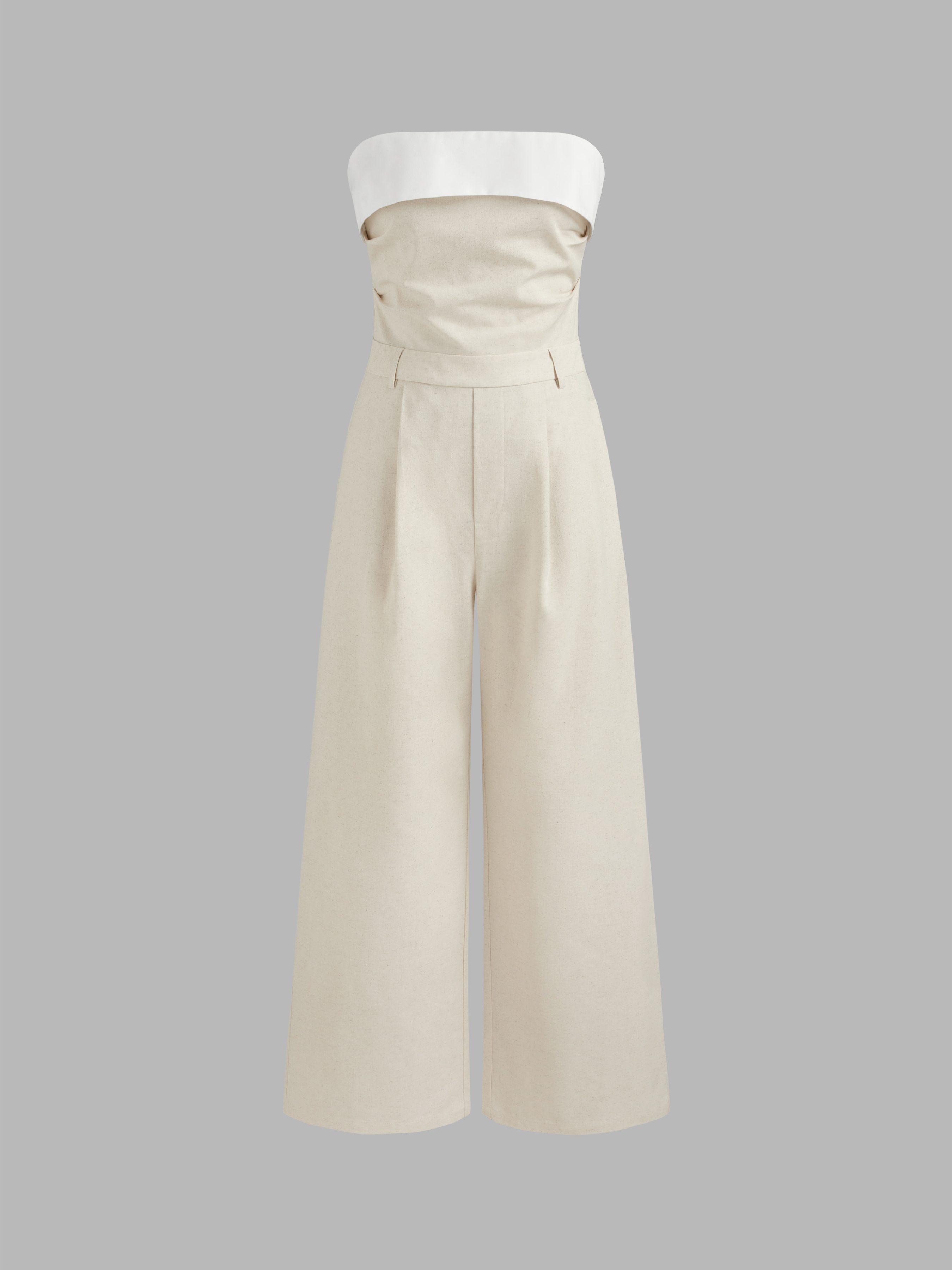 Linen Cotton Solid Pocket Ruched Wide Leg Jumpsuit