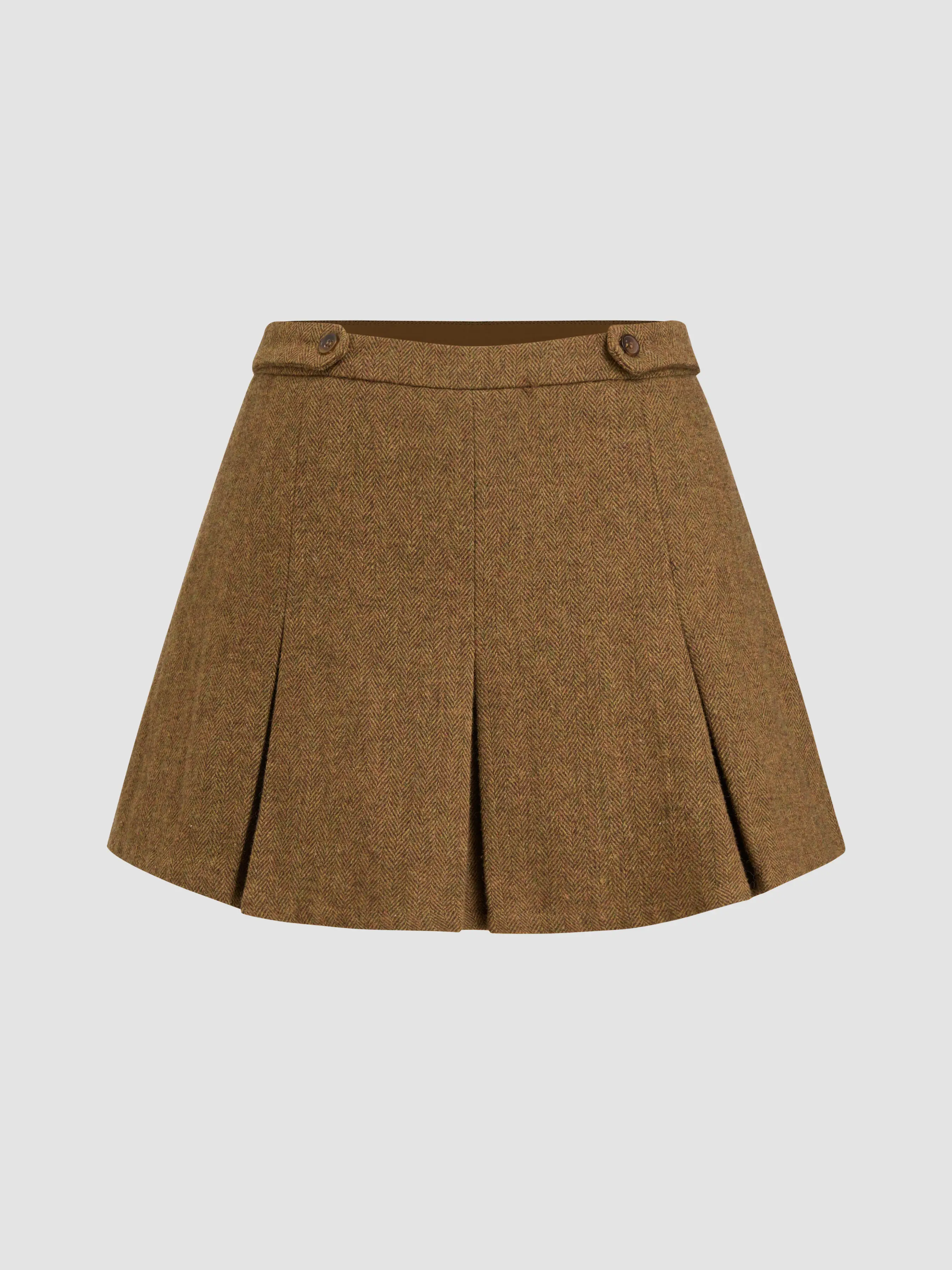 Wool-blend Mid Rise Pleated Skort