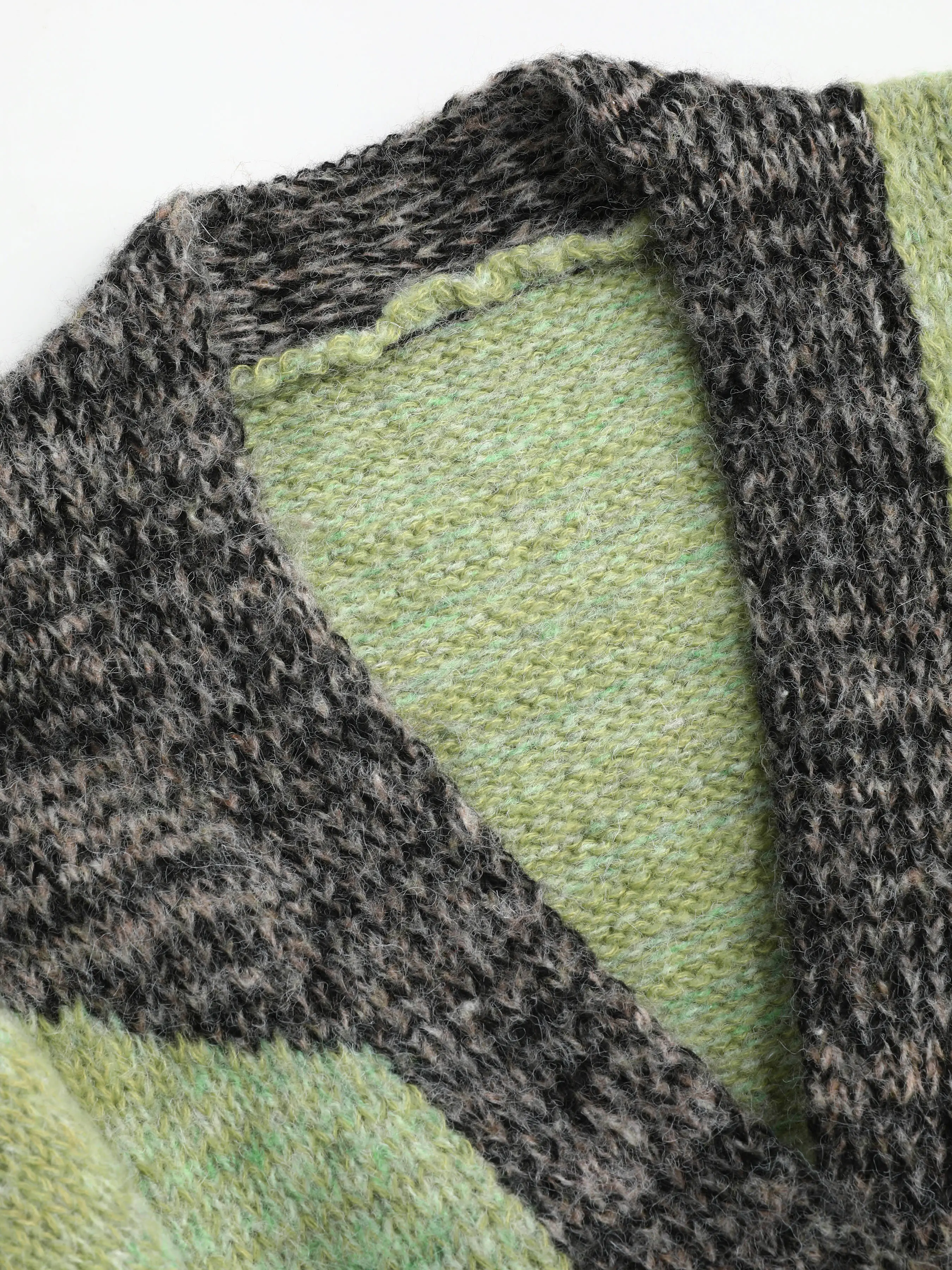 Wool-Blend Abstract Colorblock V-neck Cardigan