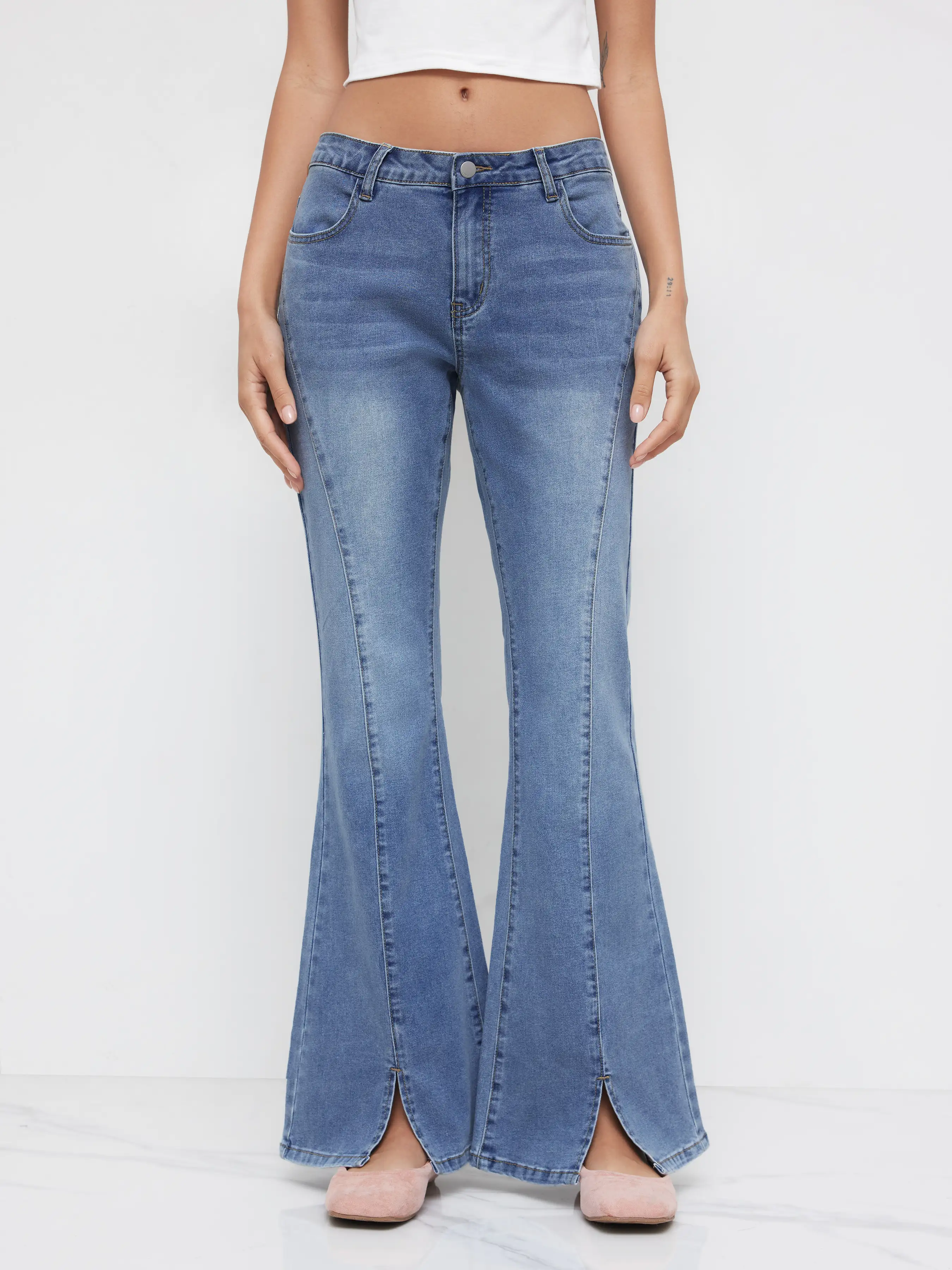 High Stretch Cider Denim Low Rise Split Flared Jeans