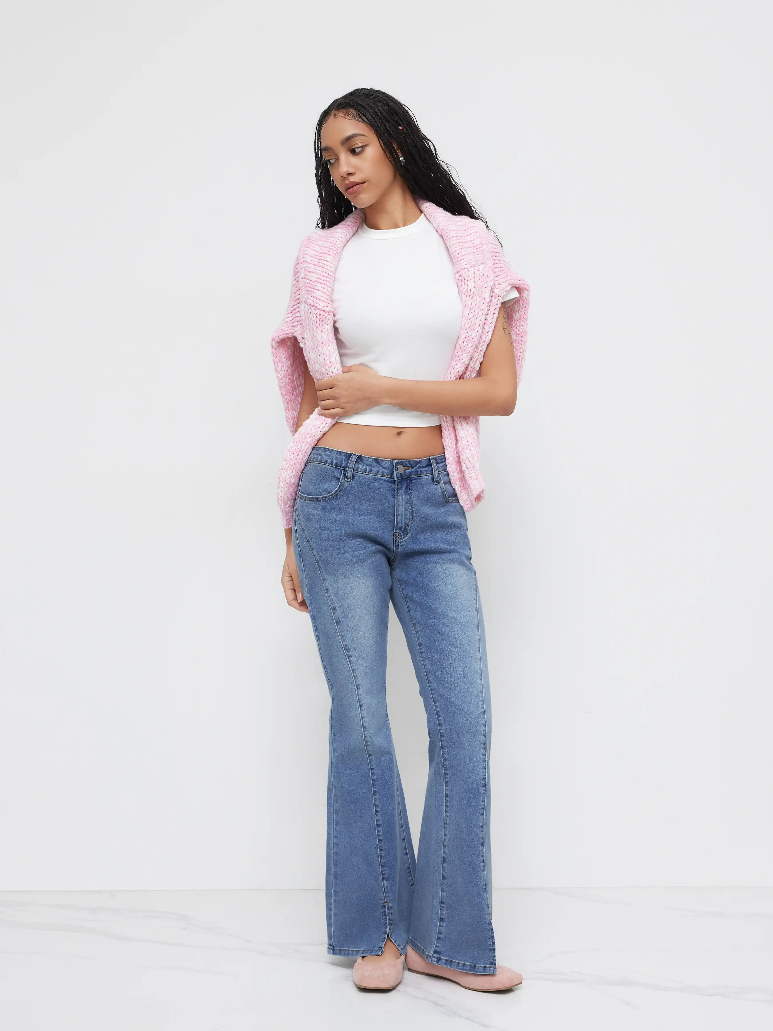 High Stretch Cider Denim Low Rise Split Flared Jeans