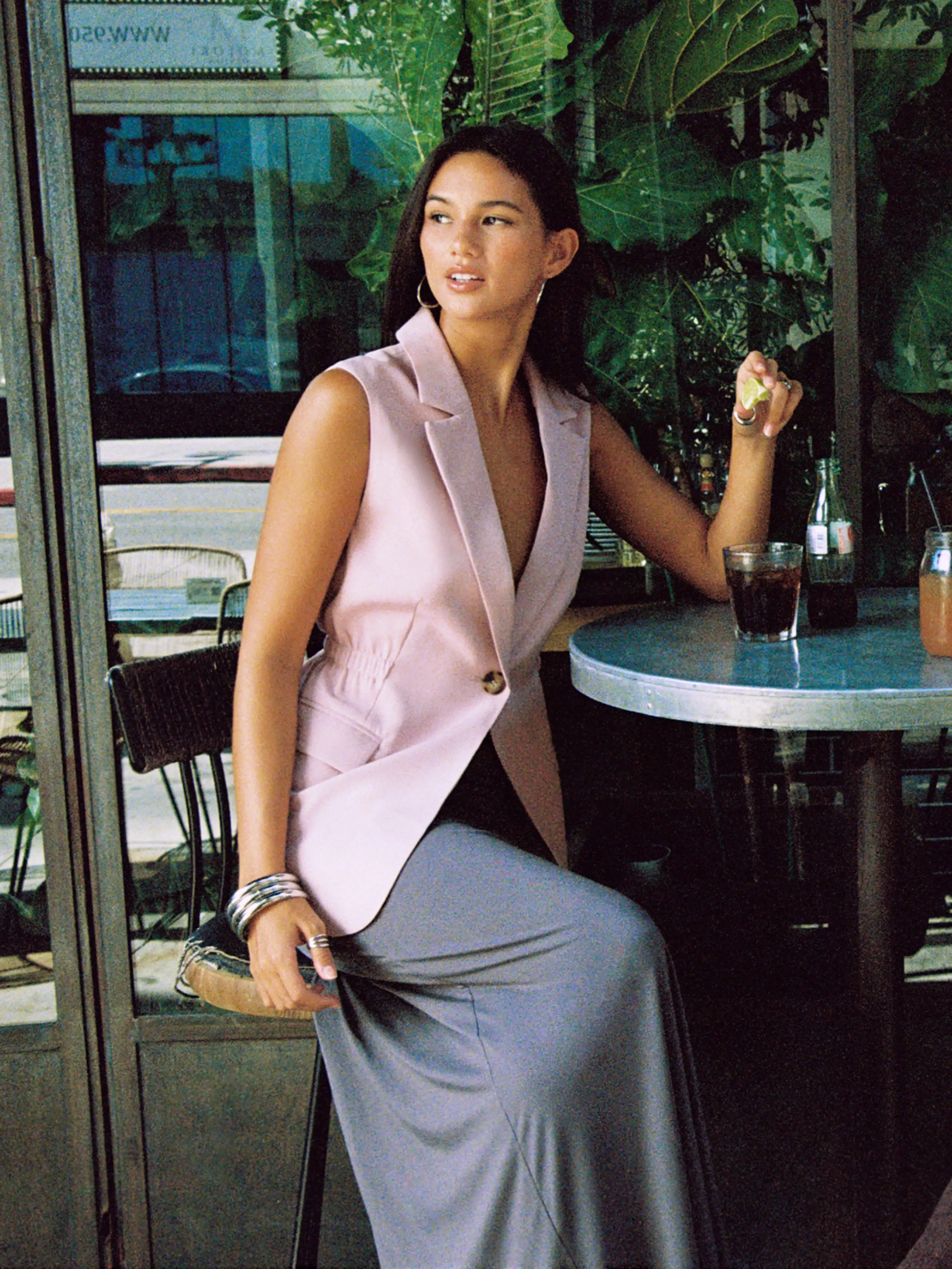 Notched Collar Button Elastic Waist Blazer Vest