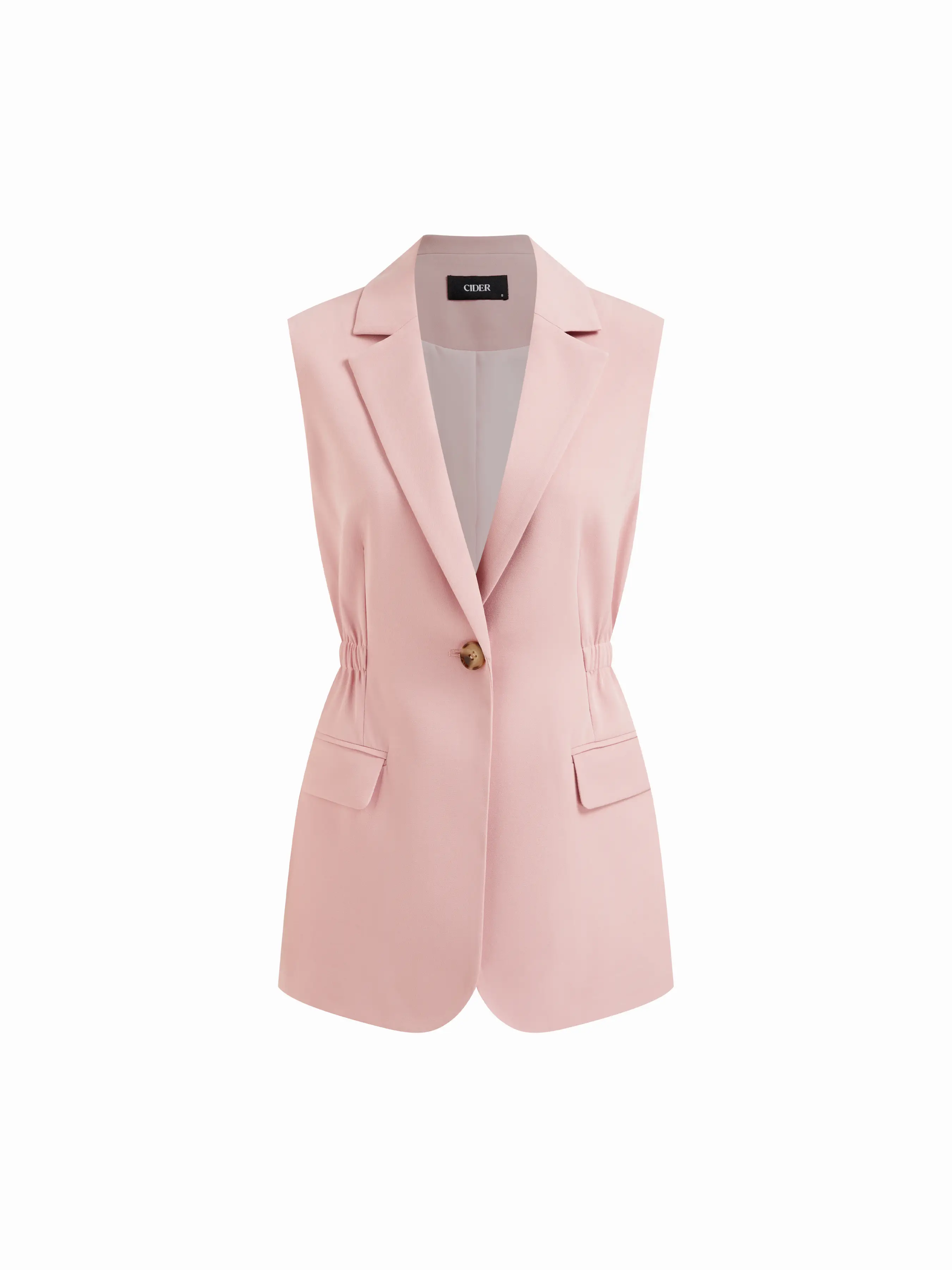 Notched Collar Button Elastic Waist Blazer Vest