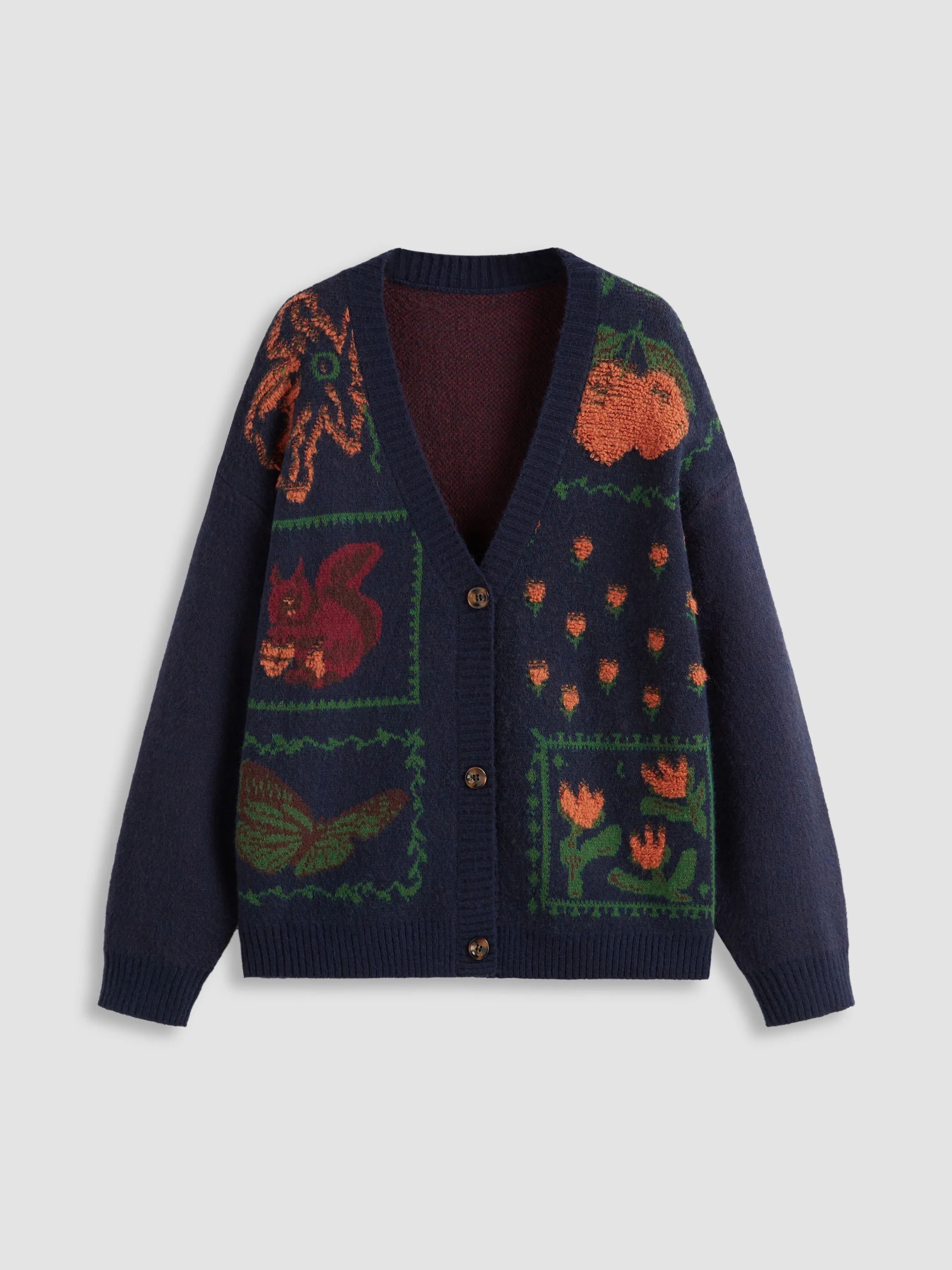 Knit V-neck Floral Button Cardigan