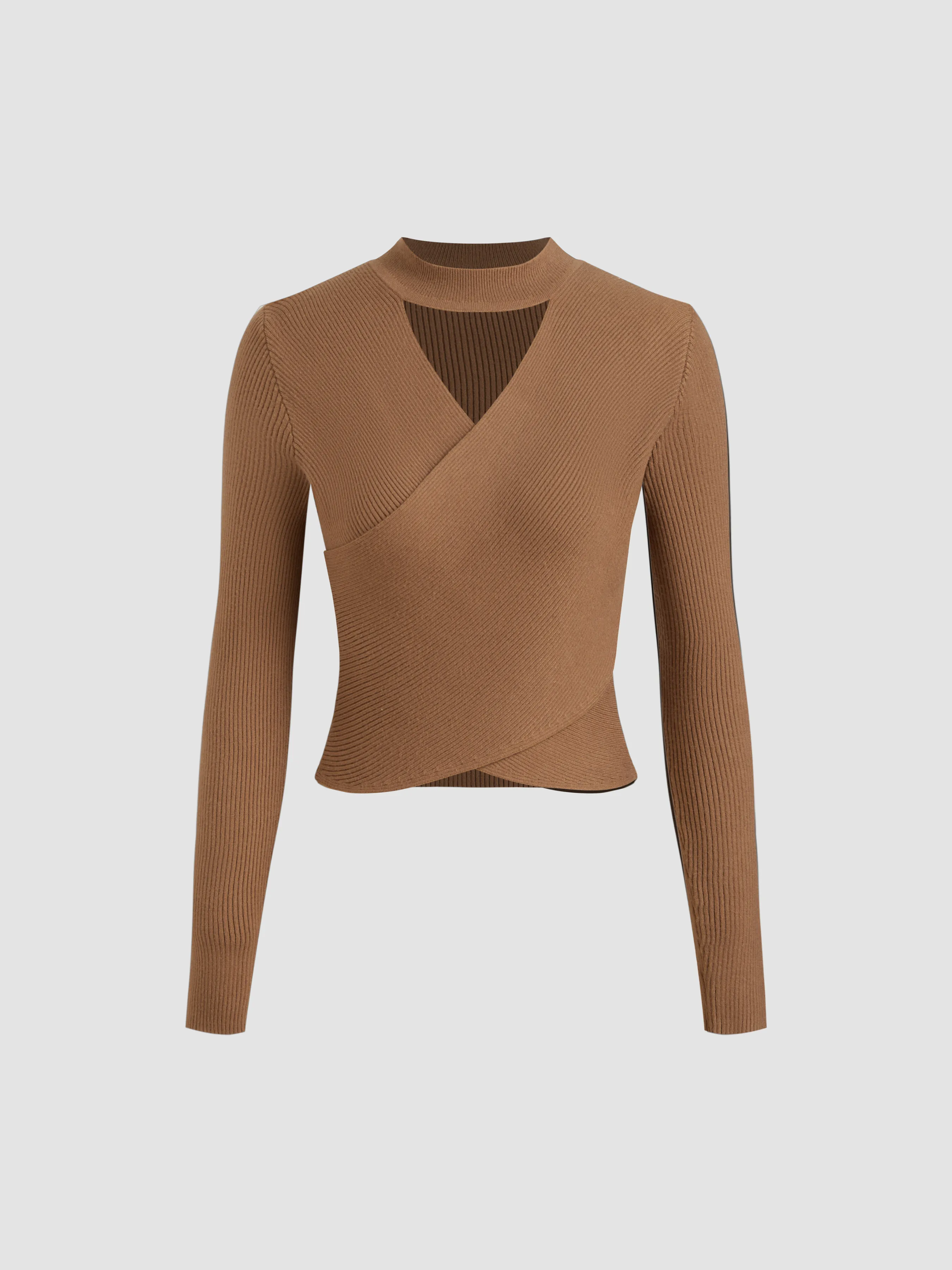 Knitted Round Neckline Solid Cut Out Long Sleeve Top