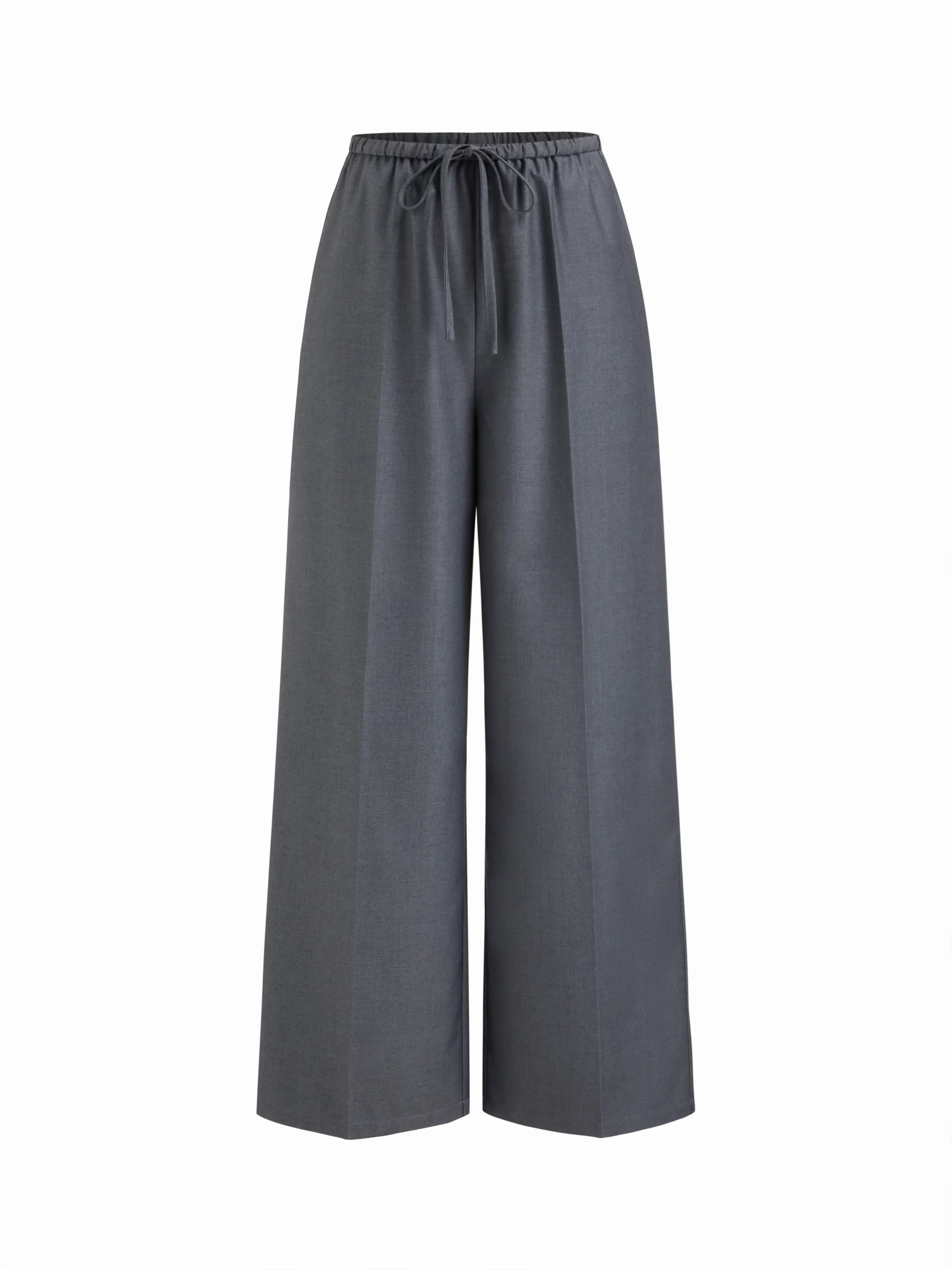 Low Rise Elastic Waist Drawstring Wide Leg Trousers