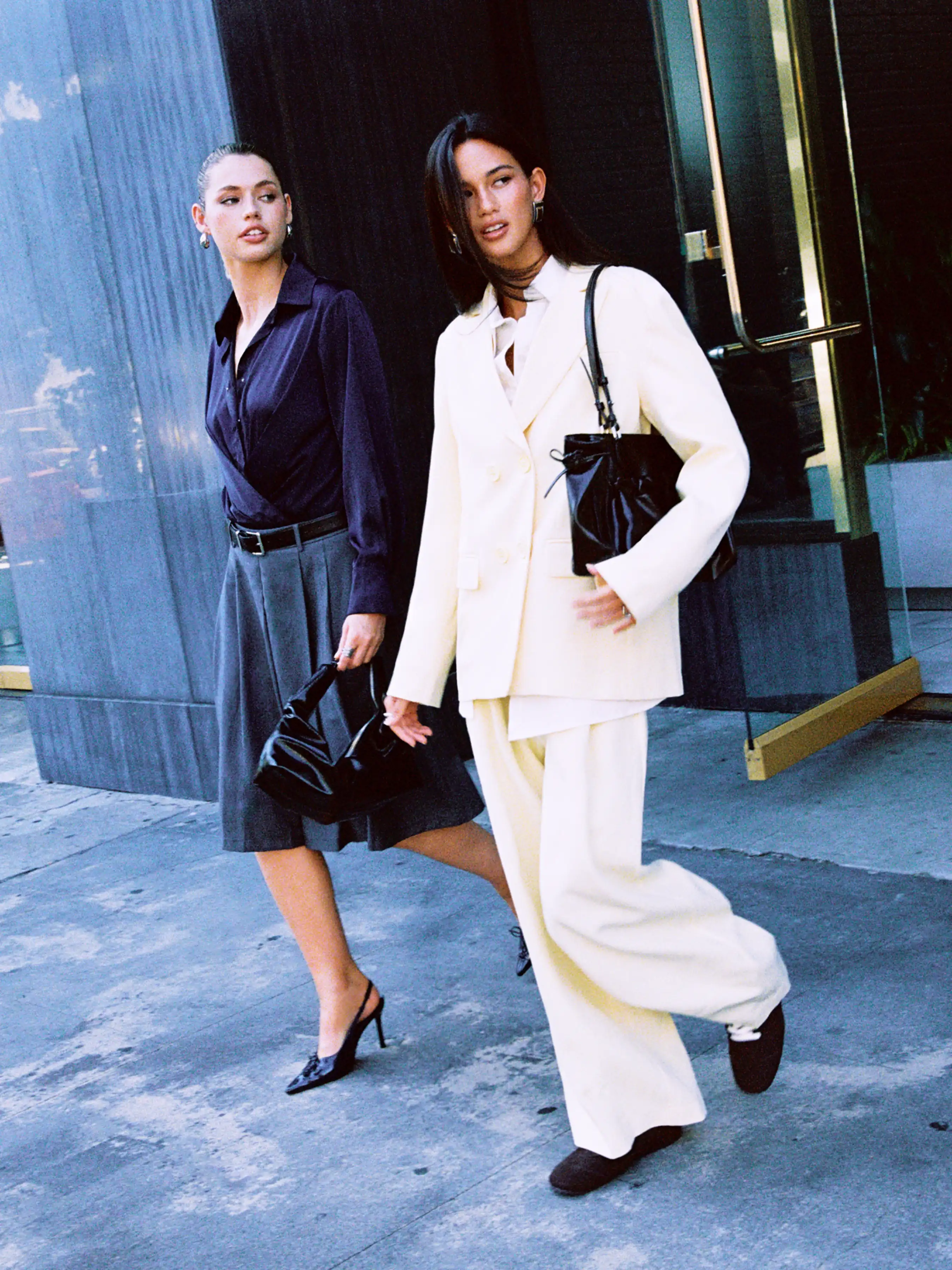 High Rise Double Button Pleated Wide Leg Trousers