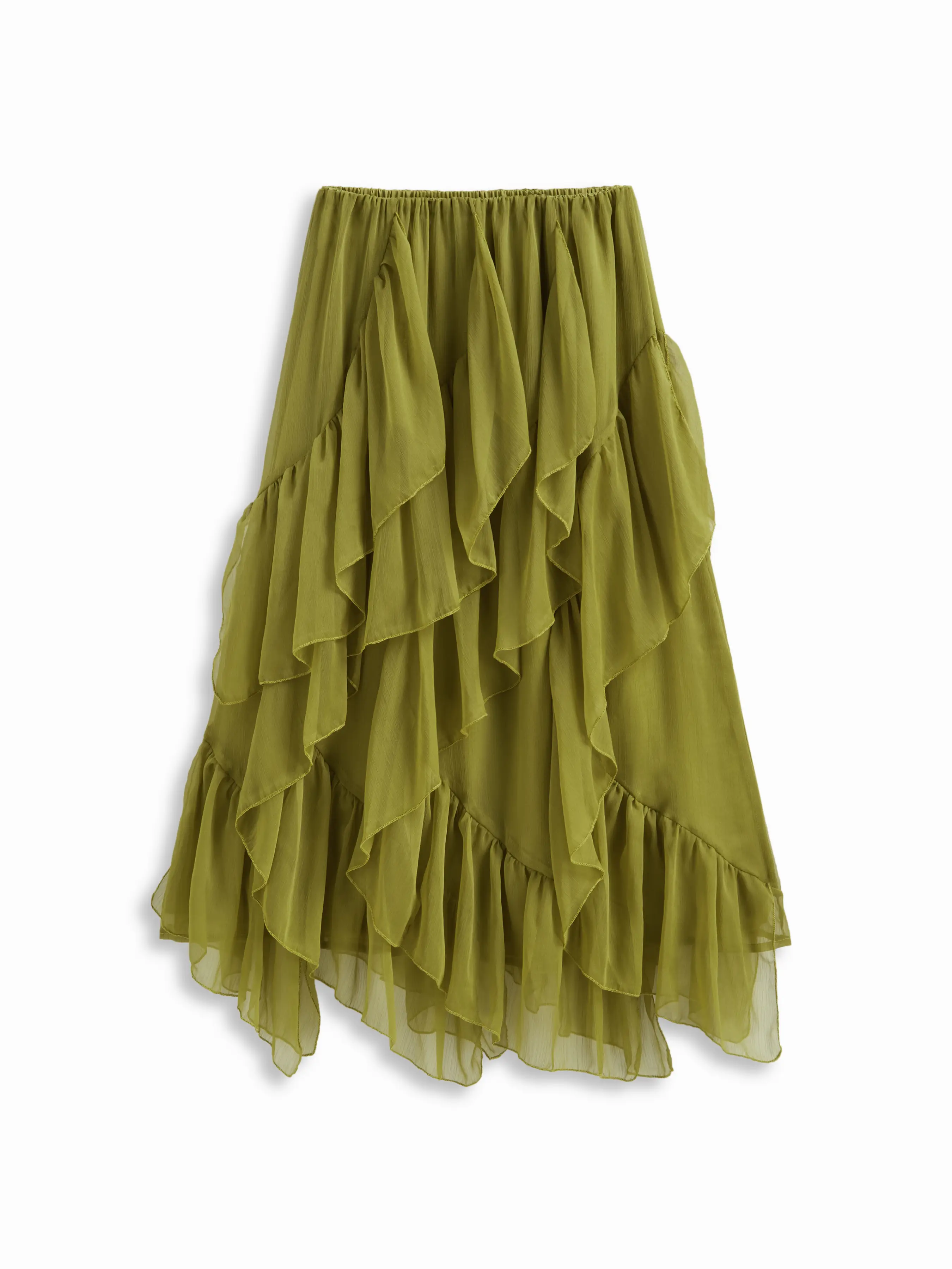 Voluminous Mid Rise Ruffle Hem Midi Skirt