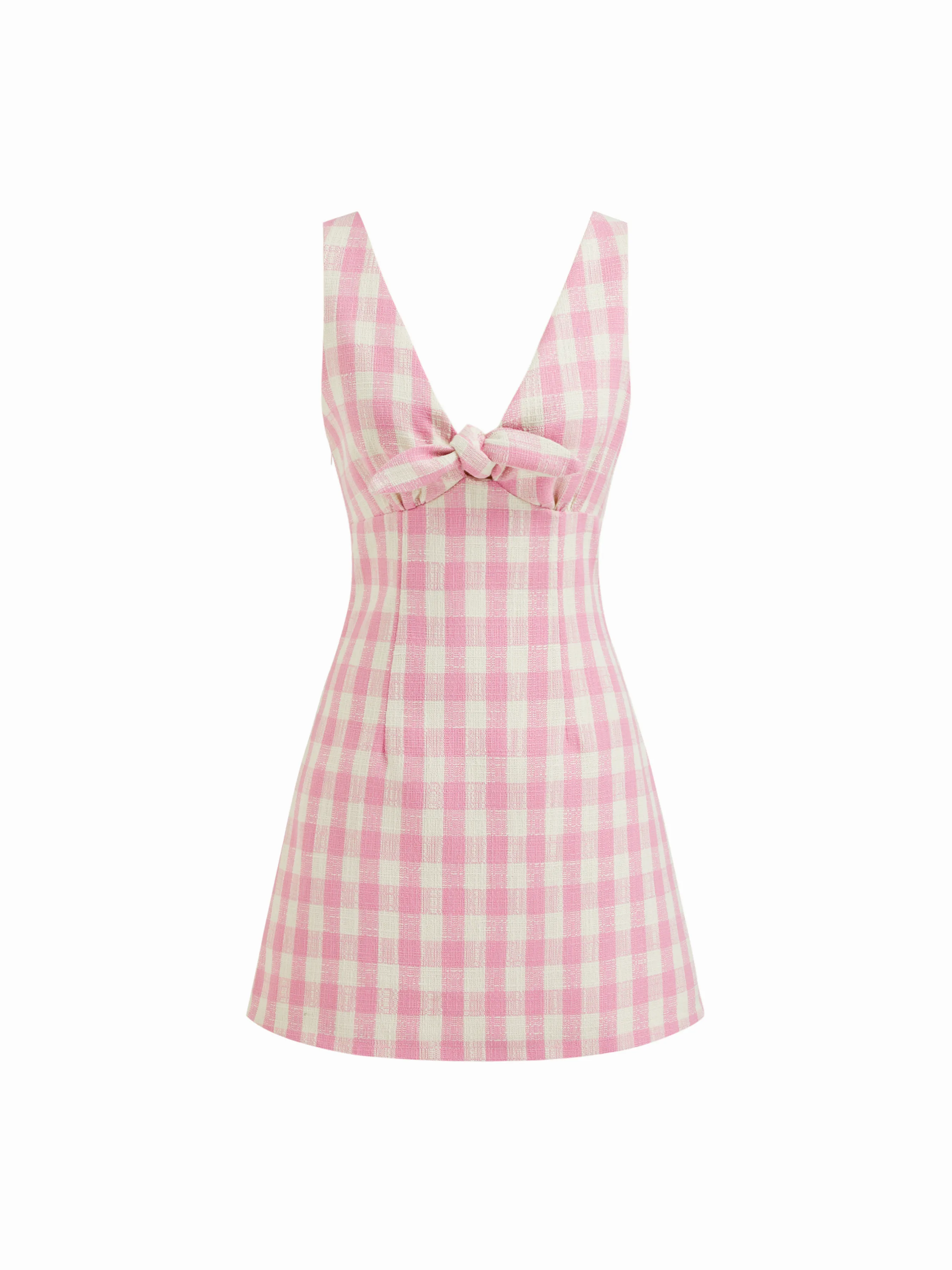 V-neck Check Knotted Mini Dress