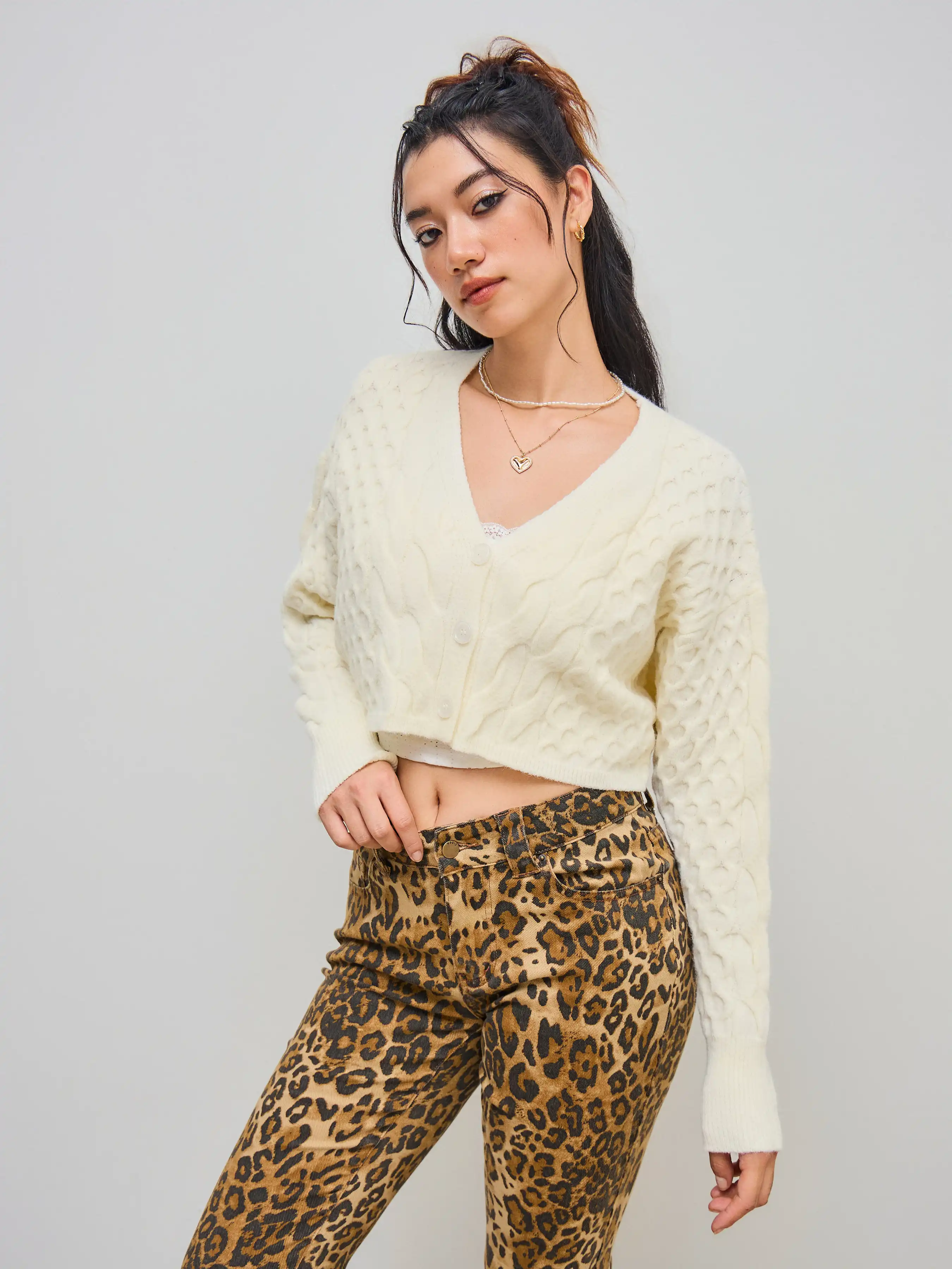 Cable Knit V-neck Oversized Cardigan