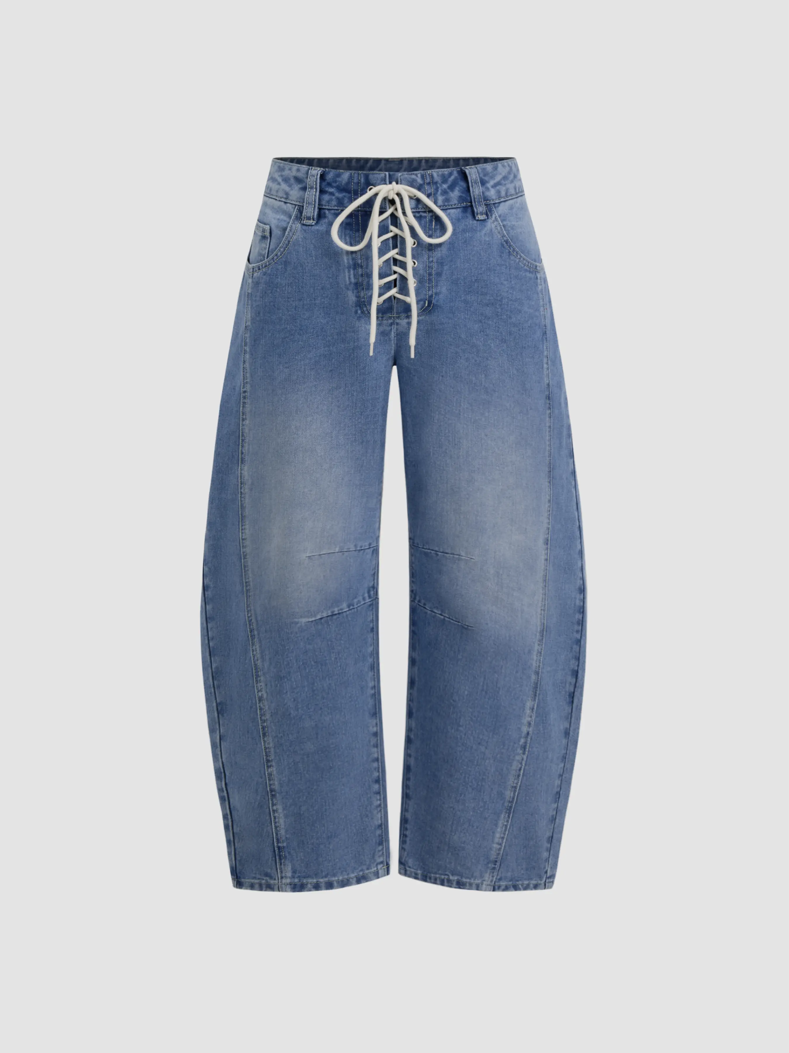 Cider Denim Low Rise Lace Up Cropped Barrel-leg Jeans