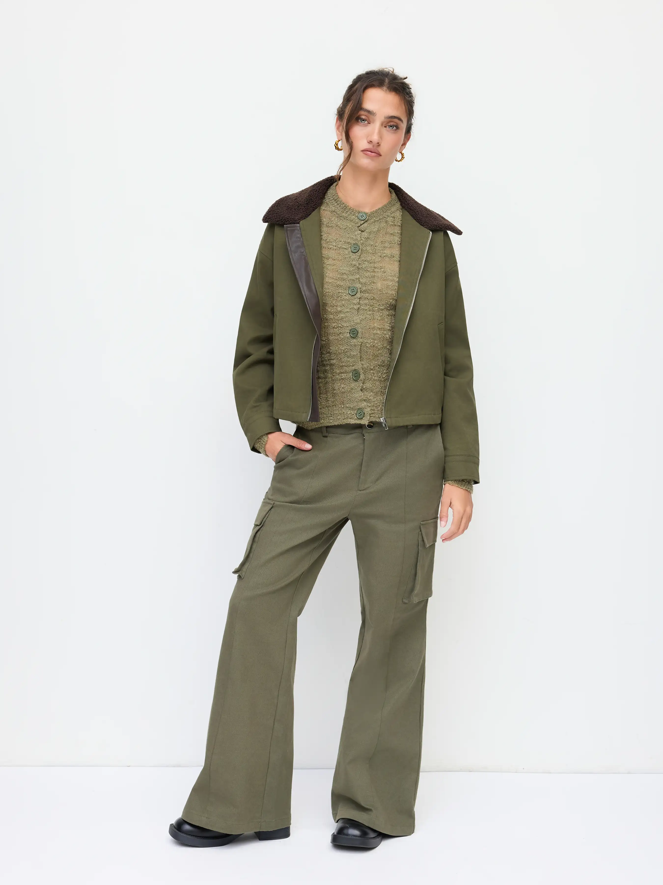 Collar Zip Through Cotton-blend Barn Jacket