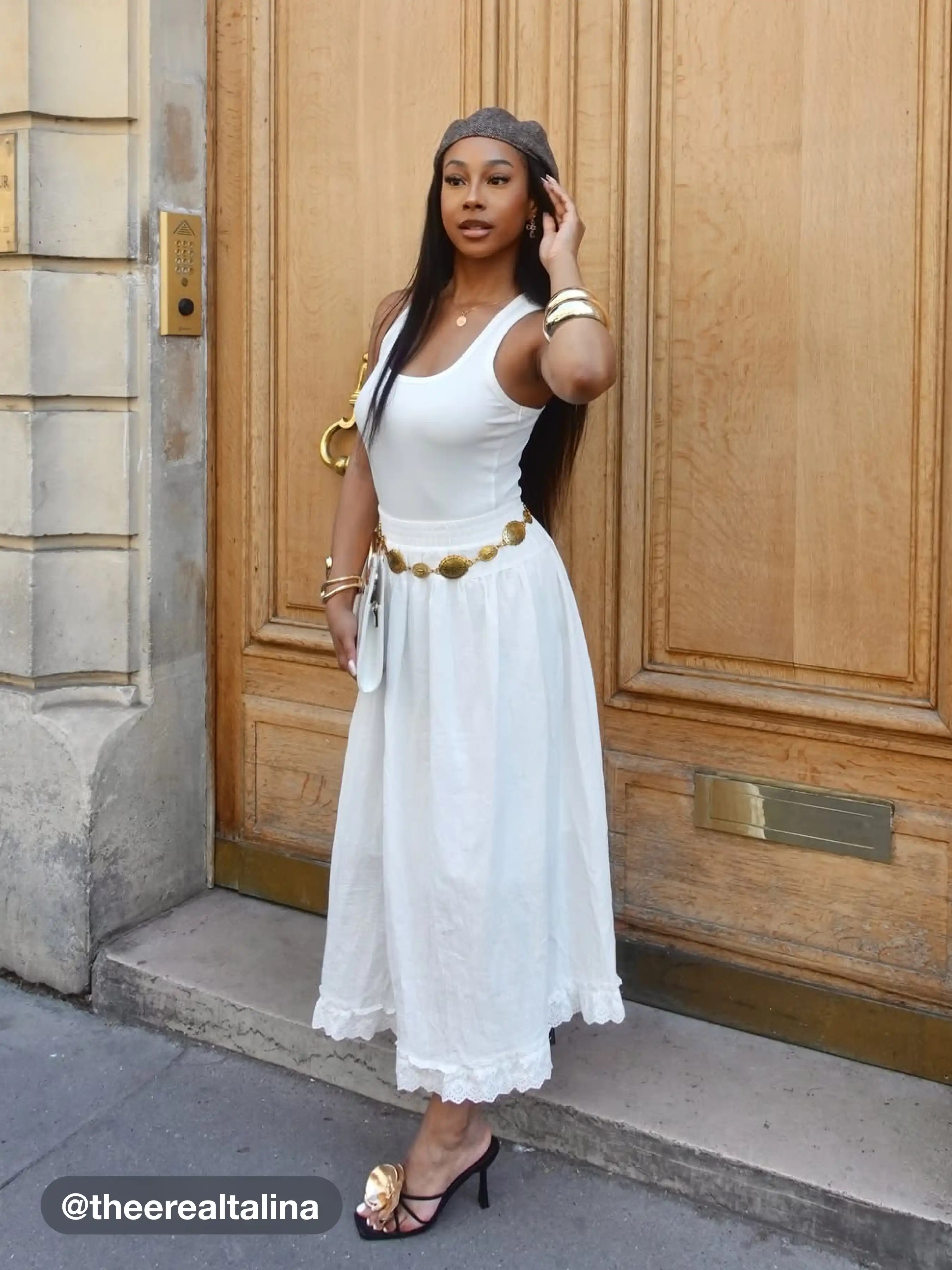 Cotton Mid Rise Elastic Waist Broderie Anglaise Trim Maxi Skirt
