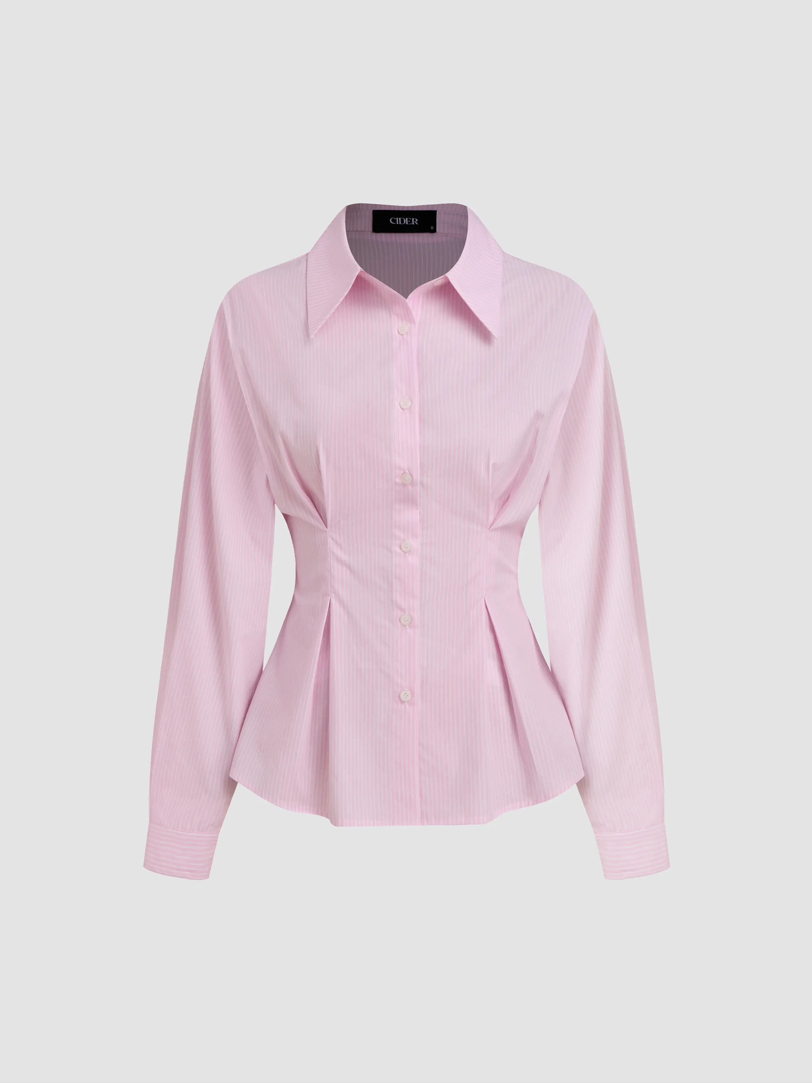 100% Cotton Polo Stripe Waist-cinching Shirt