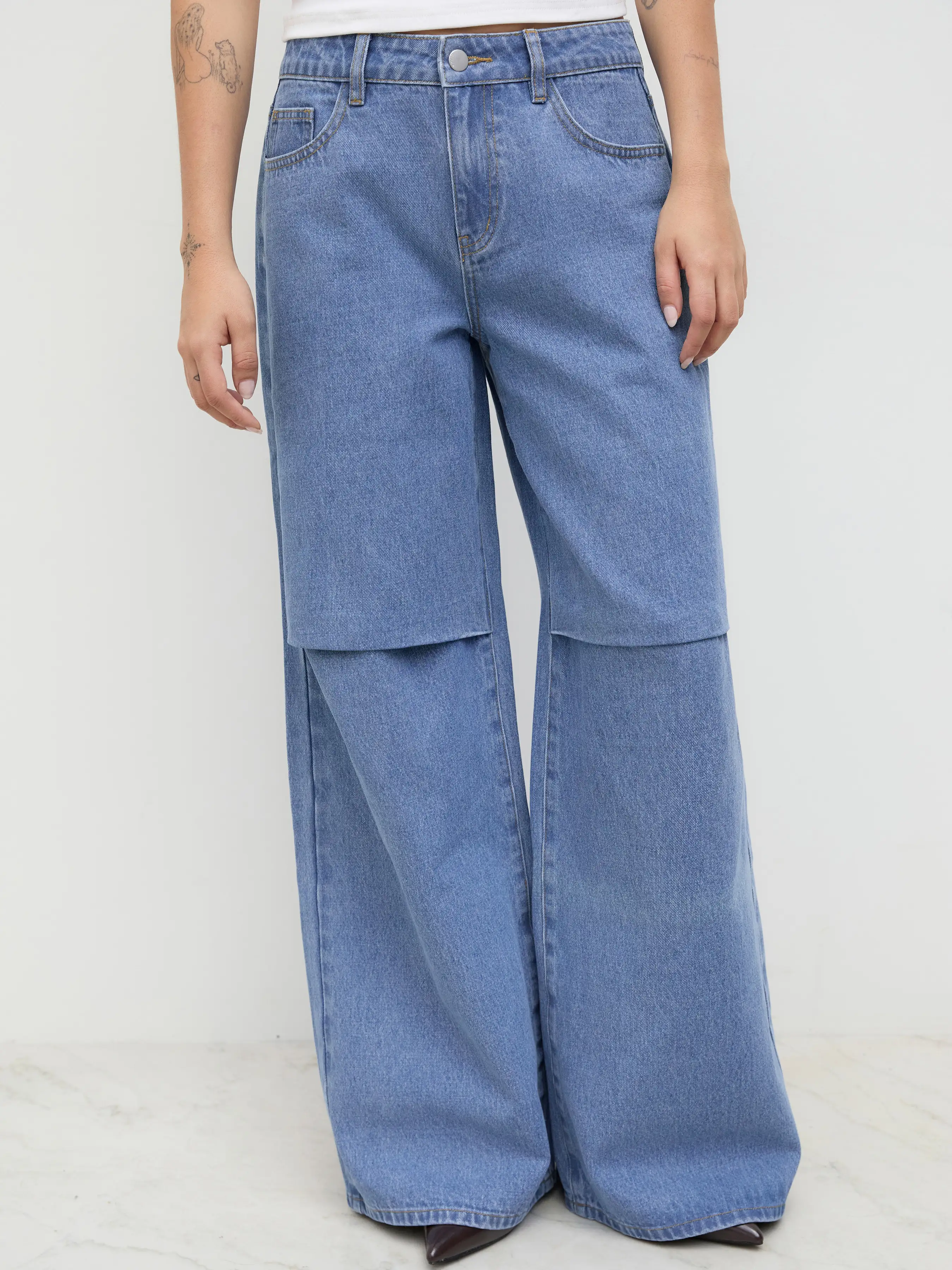 Cider Denim Low Rise Ruched Baggy Jeans