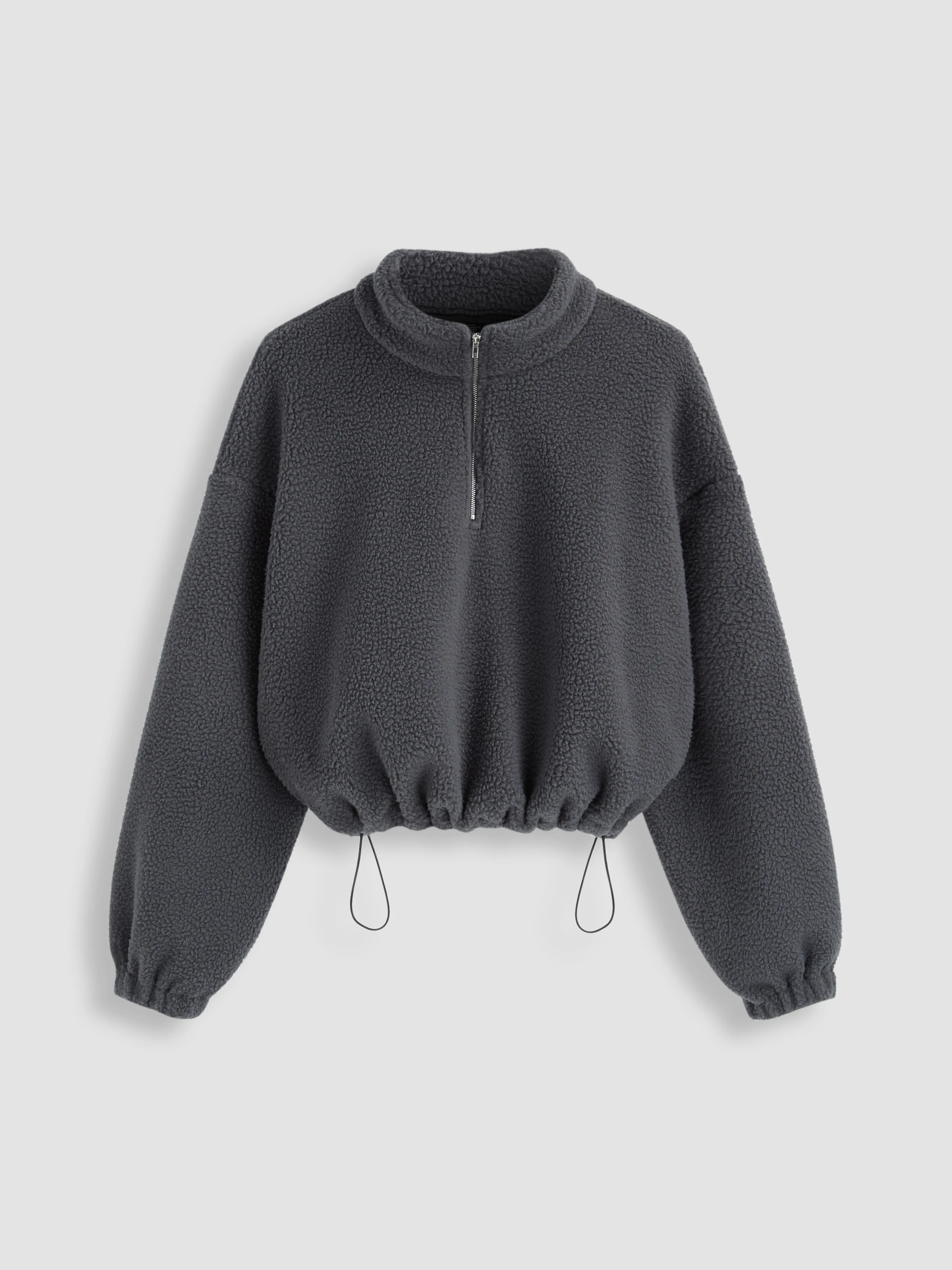 Fleece High Neck Drawstring Zipper Oversized Sweatshirt Curve & Plus